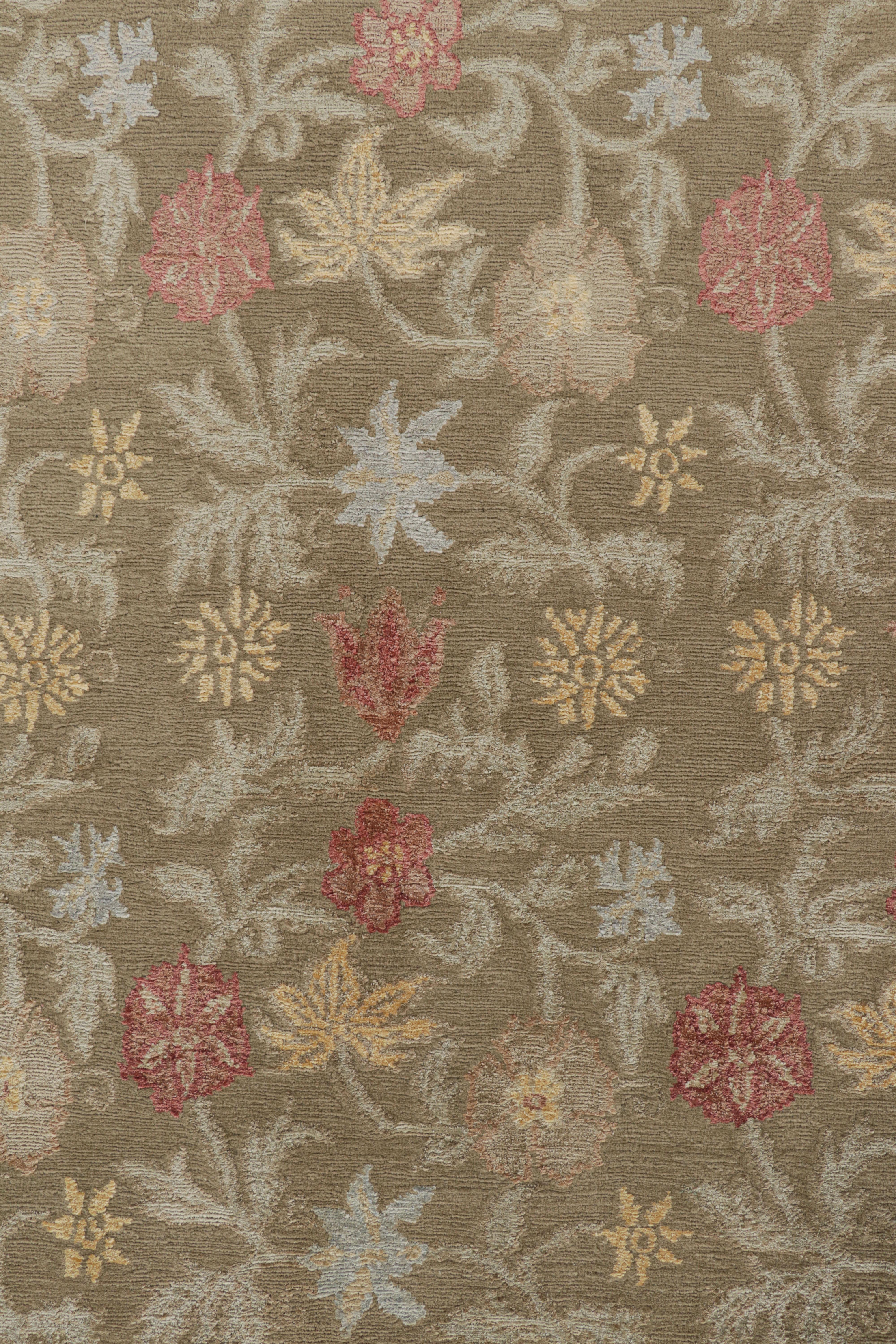 Nepalese Rug & Kilim's European Style Rug in Beige-Brown with Floral Patterns 