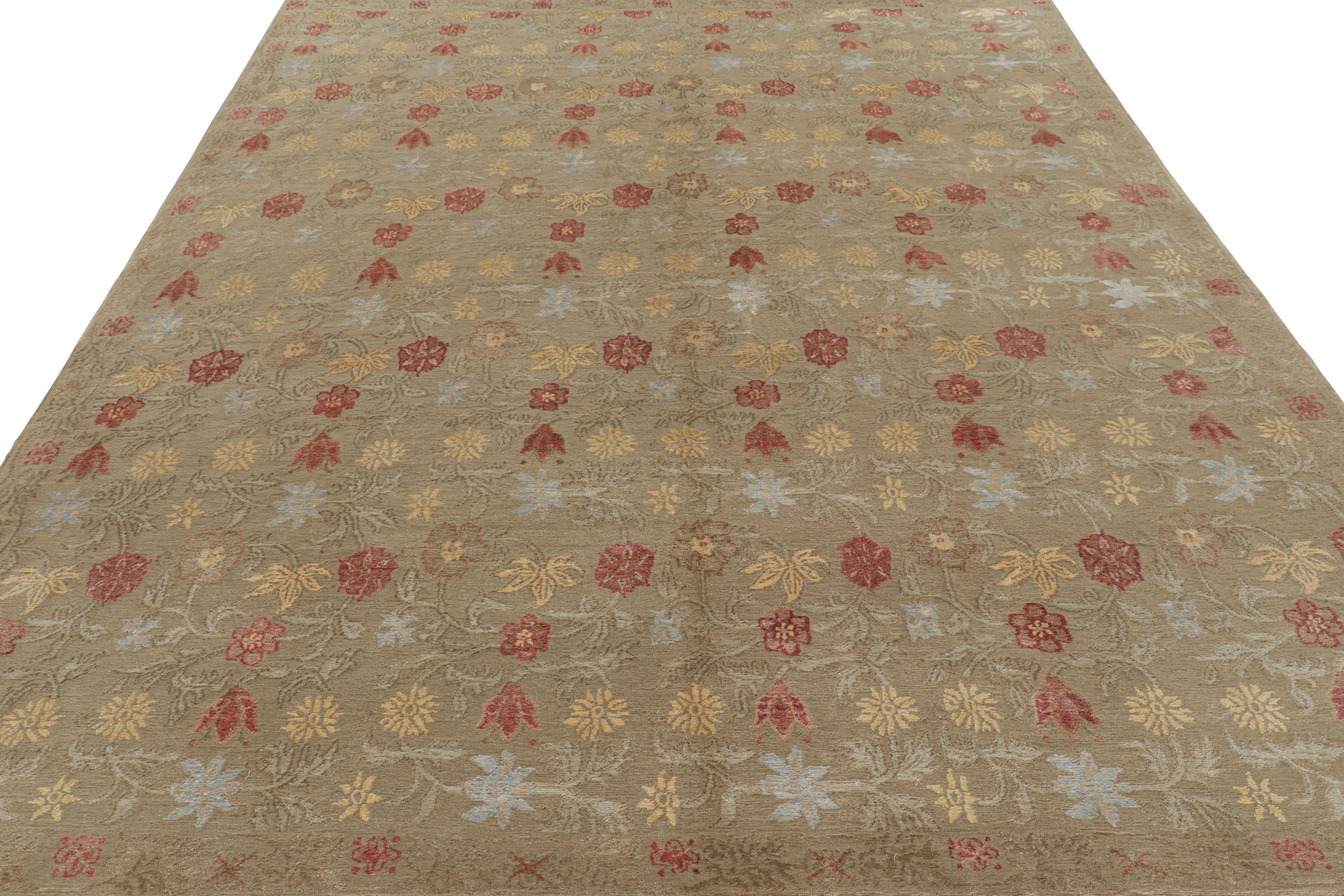 Hand-Knotted Rug & Kilim's European Style Rug in Beige-Brown with Floral Patterns 