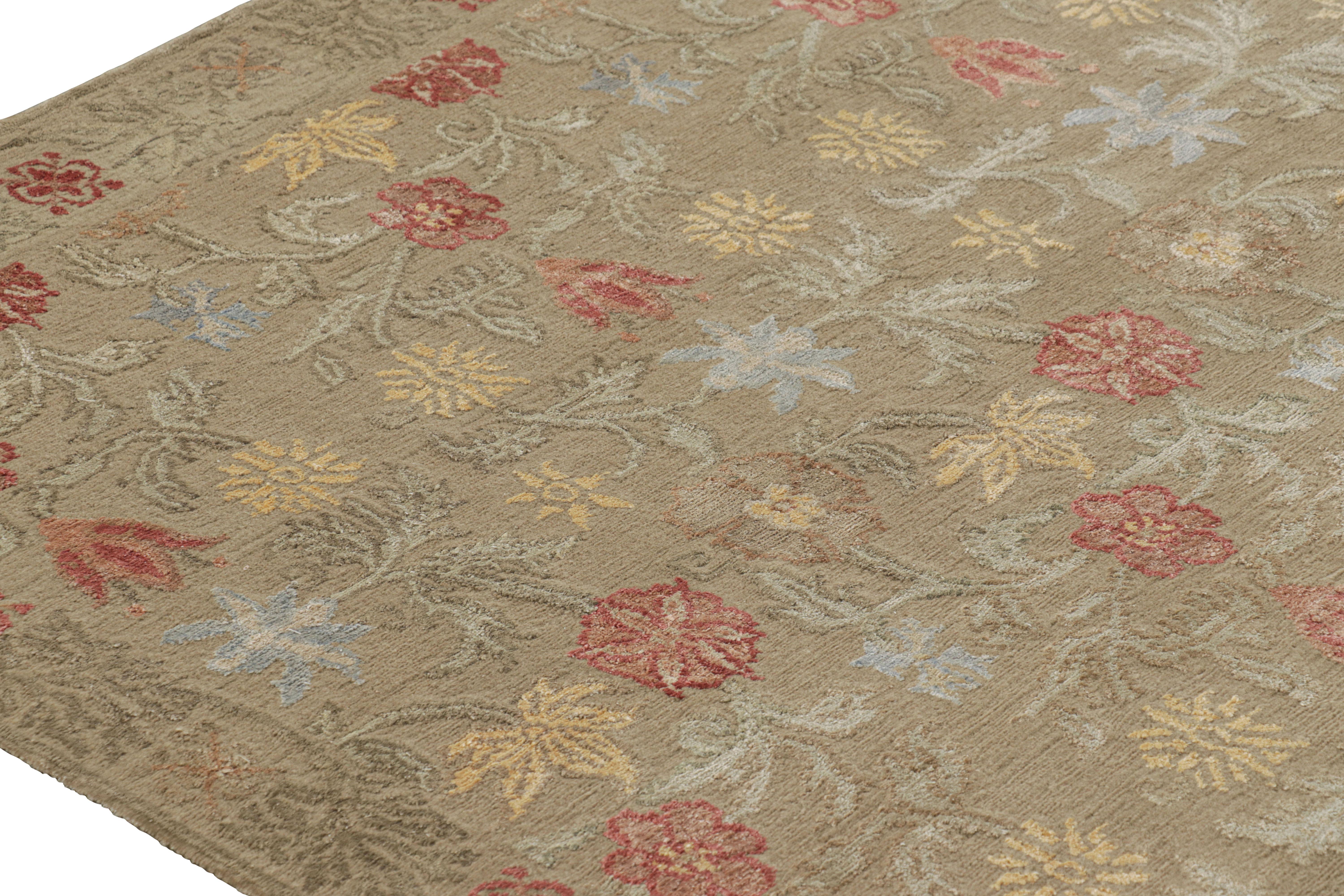 Contemporary Rug & Kilim's European Style Rug in Beige-Brown with Floral Patterns 