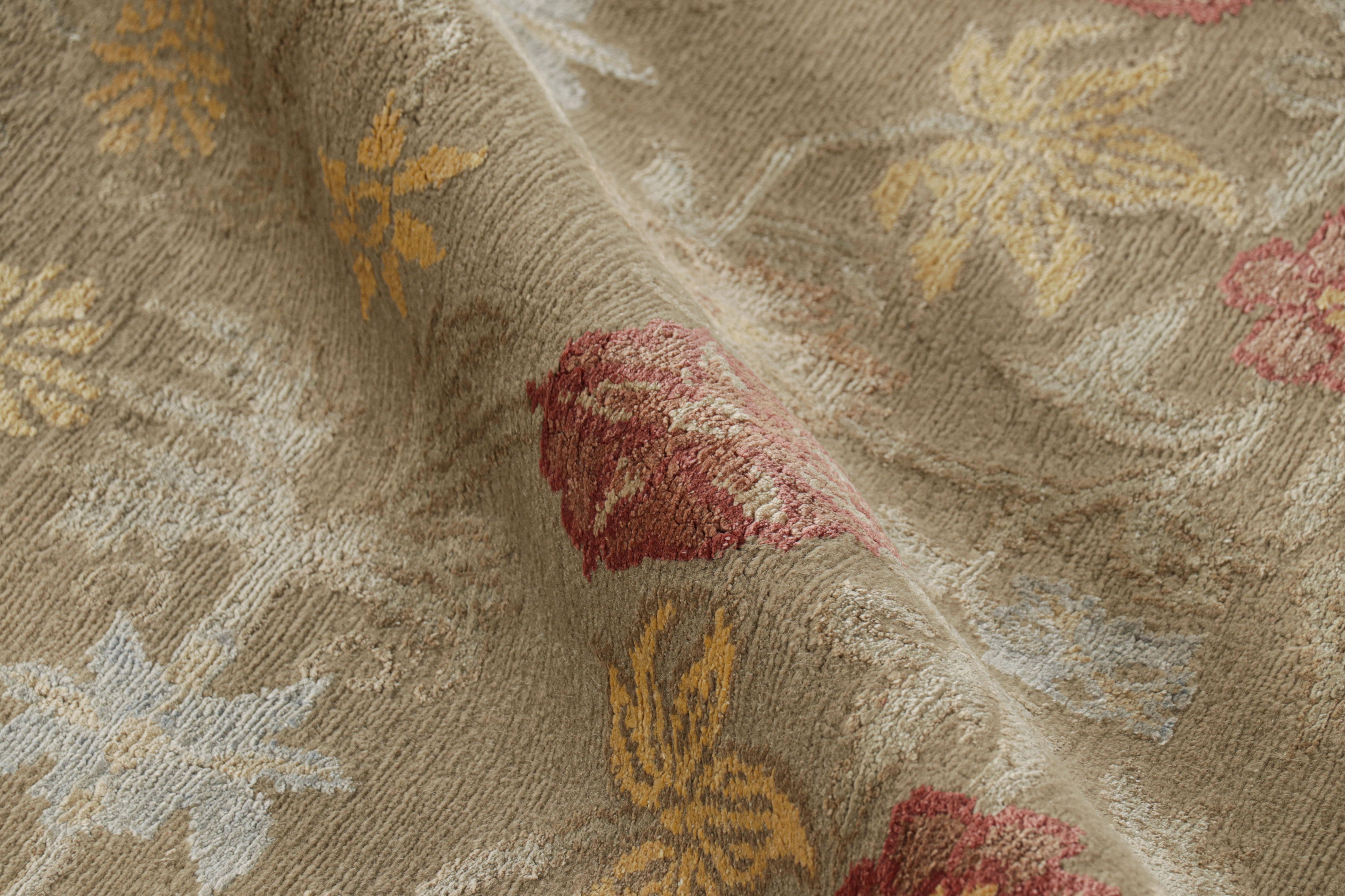Wool Rug & Kilim's European Style Rug in Beige-Brown with Floral Patterns 