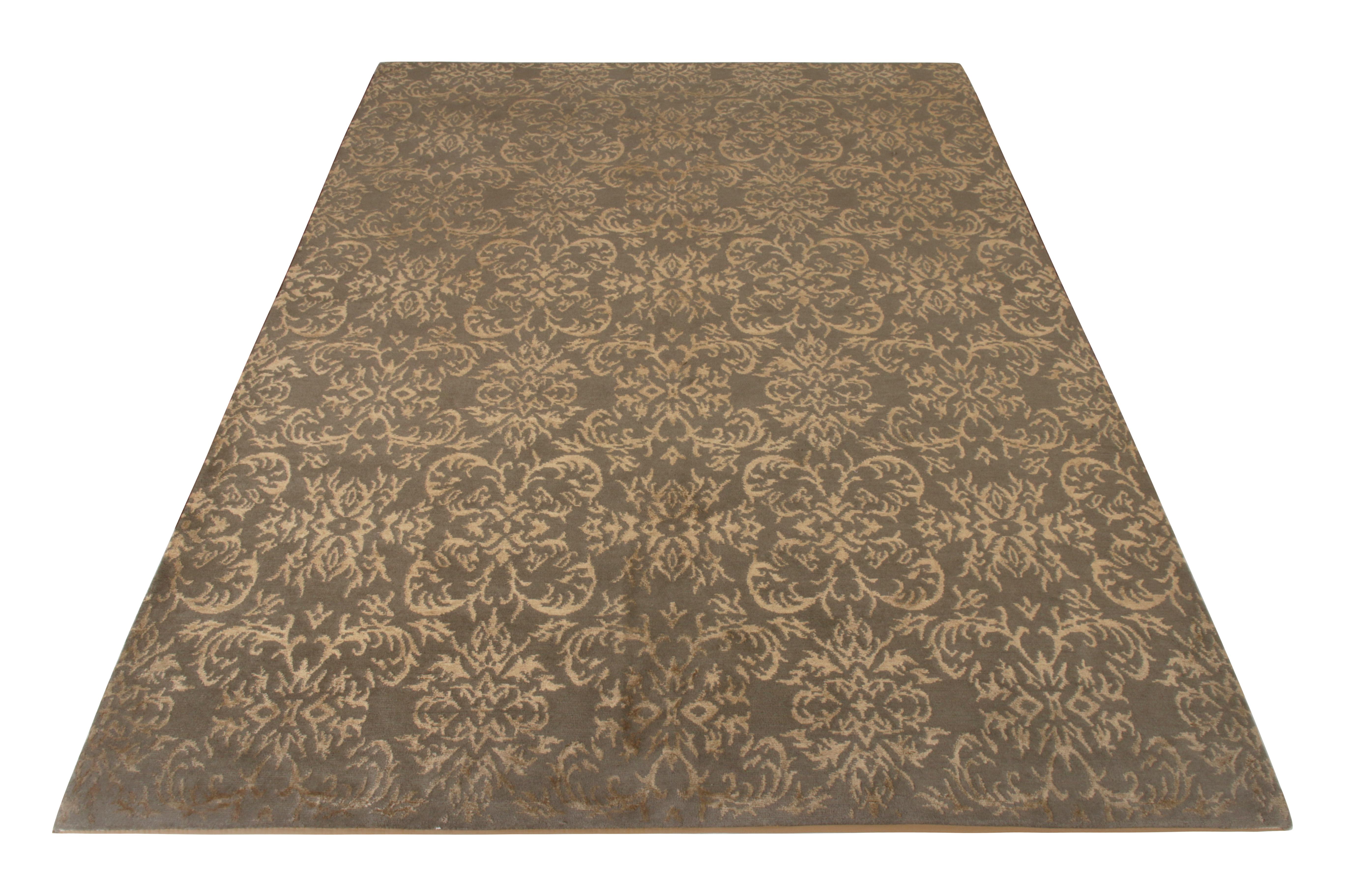 Other Rug & Kilim’s European Style Rug in Beige-Gold and Green Arabesque Pattern For Sale