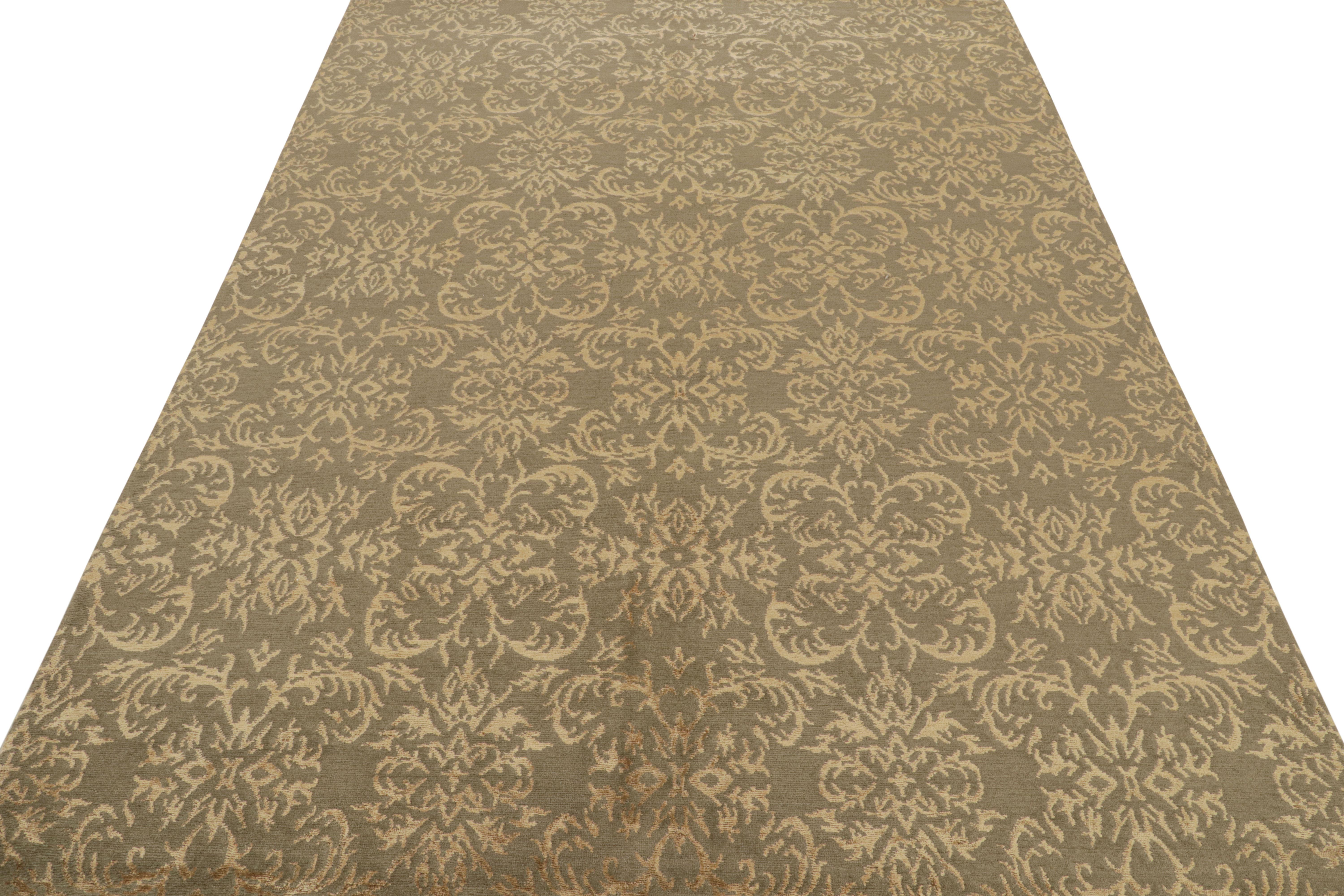 Other Rug & Kilim’s European Style Rug in Beige-Gold and Green Arabesque Pattern For Sale