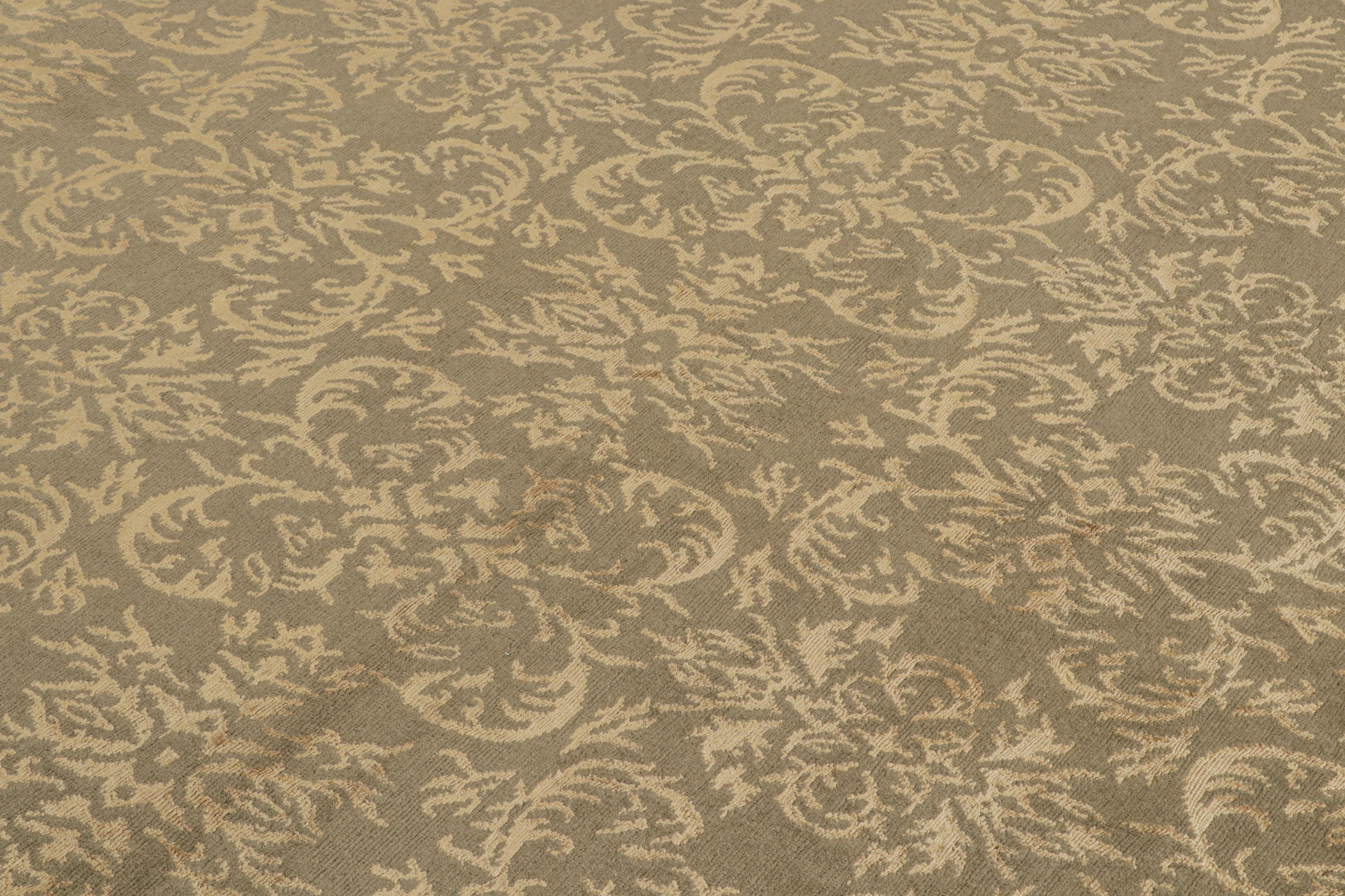 Hand-Knotted Rug & Kilim’s European Style Rug in Beige-Gold and Green Arabesque Pattern For Sale