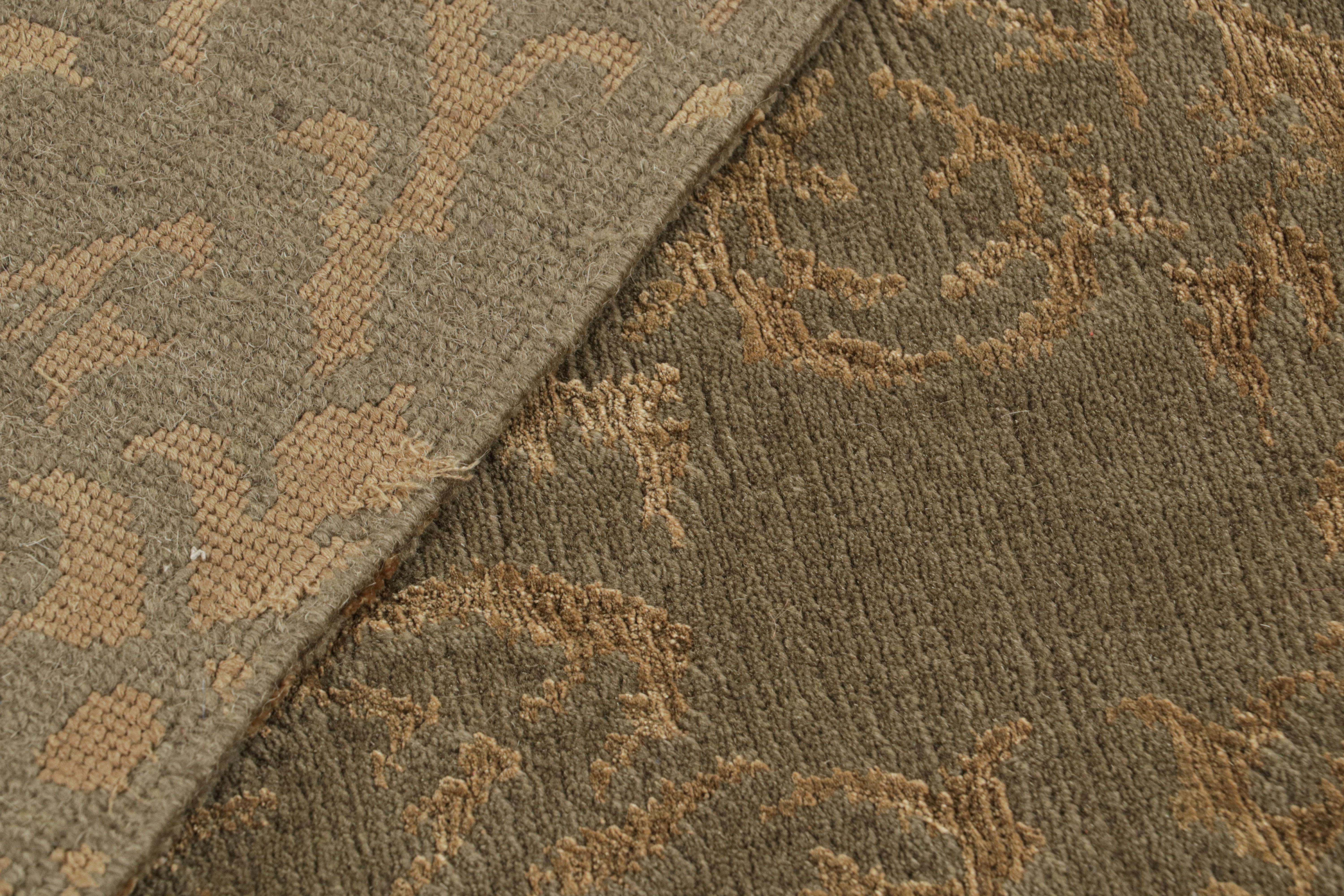 Contemporary Rug & Kilim’s European Style Rug in Beige-Gold and Green Arabesque Pattern For Sale