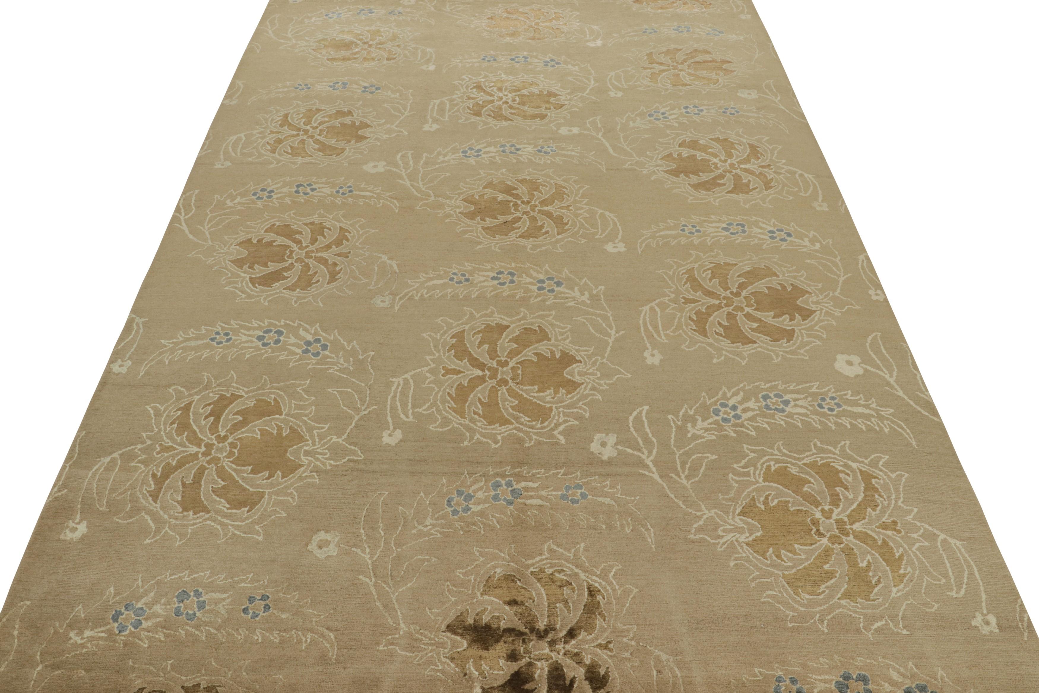Modern Rug & Kilim’s European Style Rug in Beige with Floral Patterns “Blue Carnation” For Sale