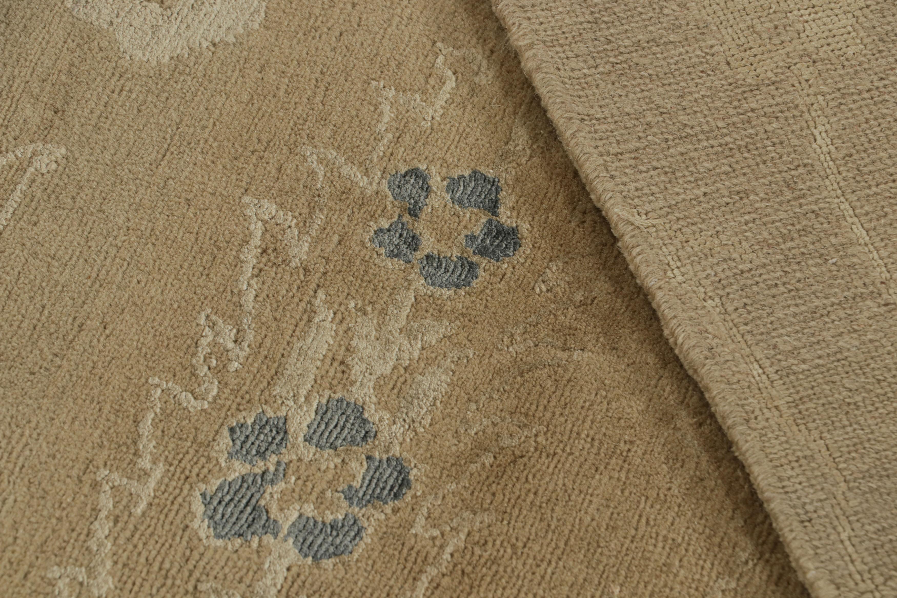 Contemporary Rug & Kilim’s European Style Rug in Beige with Floral Patterns “Blue Carnation” For Sale