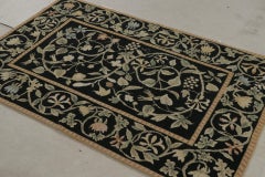 Rug & kilim’s European Style Rug in Black with Beige and Green Floral Patterns