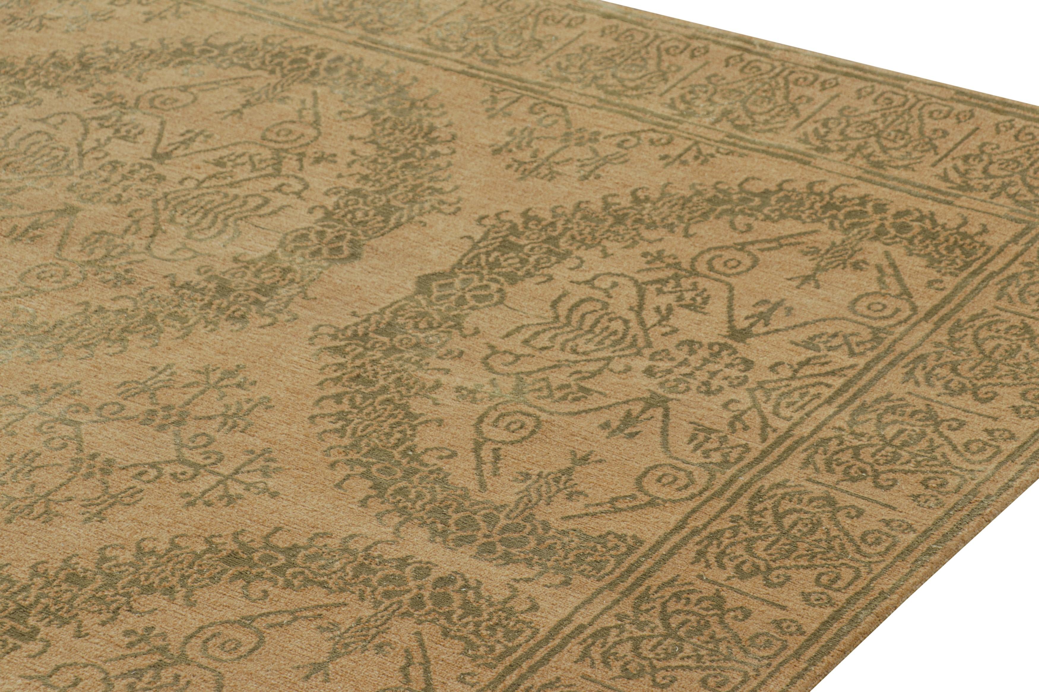 Nepalese Rug & Kilim’s European Rug In Gold With Floral Medallions “Catana” For Sale