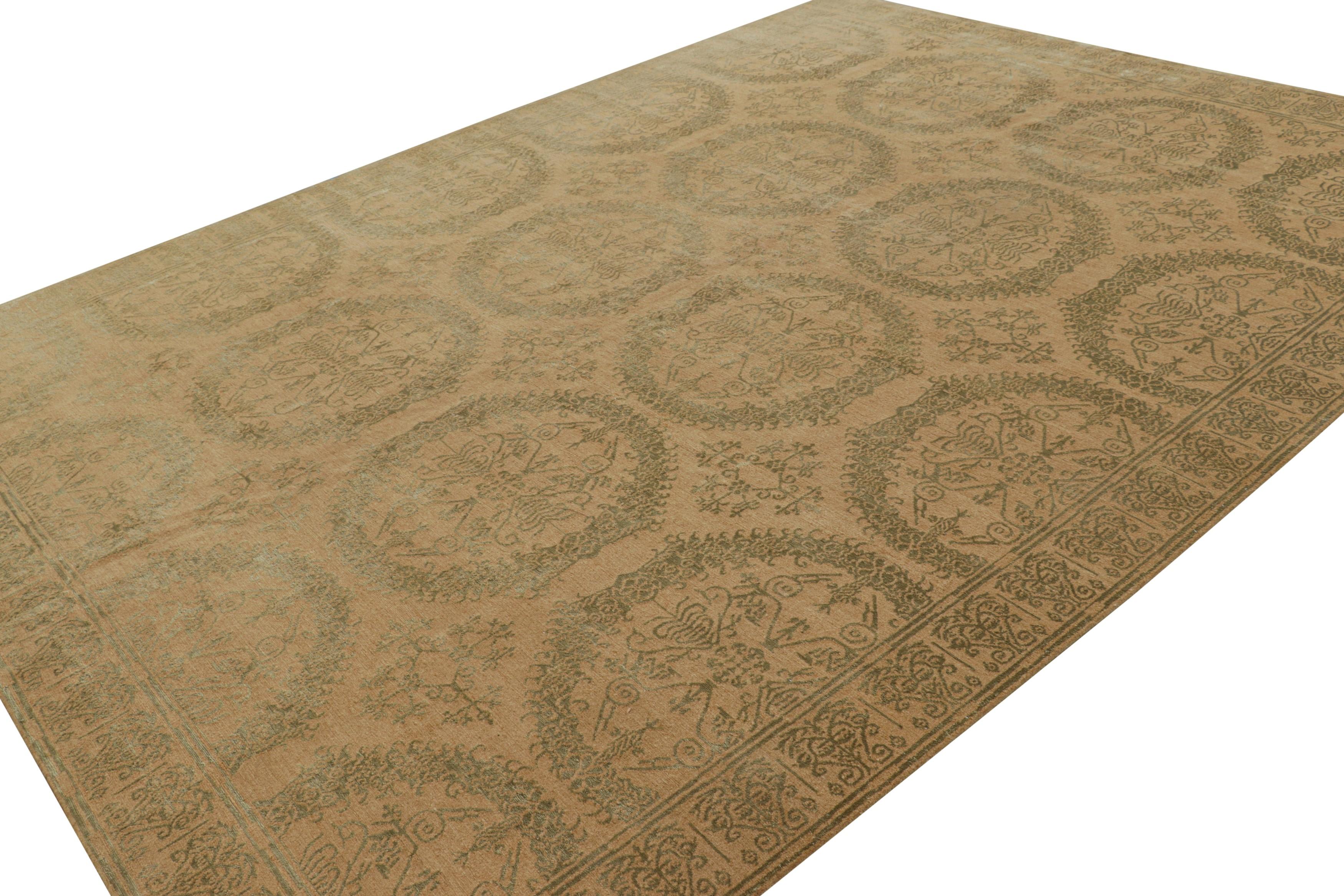Hand-Knotted Rug & Kilim’s European Rug In Gold With Floral Medallions “Catana” For Sale