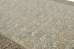Rug & Kilim’s European Style Rug in Cream-White with Medallions in Green & Beige
