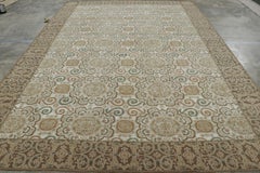 Rug & Kilim’s European Style Rug in Cream-White with Medallions in Green & Beige