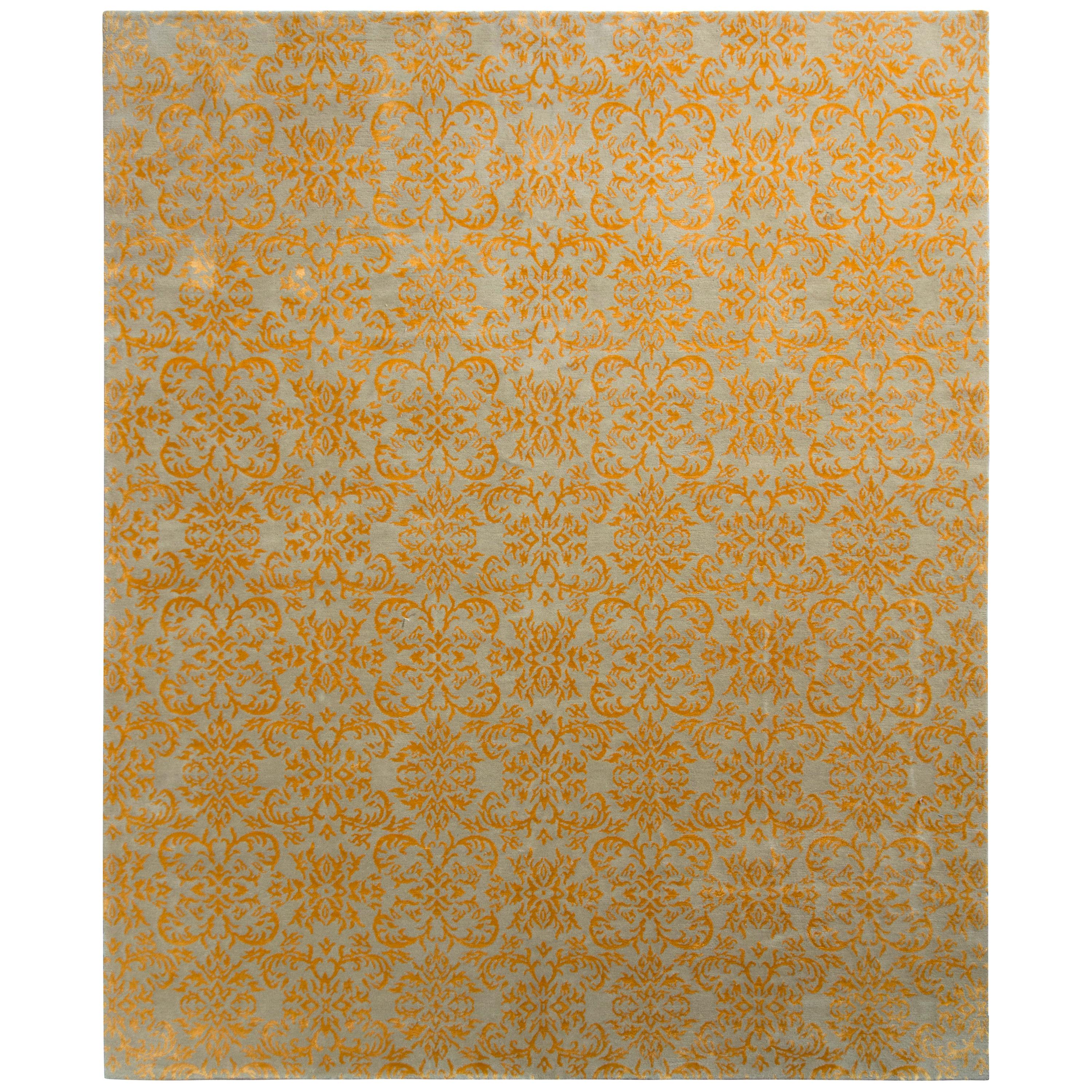 Rug & Kilim’s European Style Rug in Gold and Green Arabesque Pattern For Sale