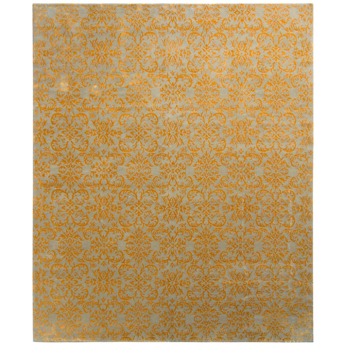 Rug and Kilim’s European Style Rug in Gold and Green Arabesque Pattern ...