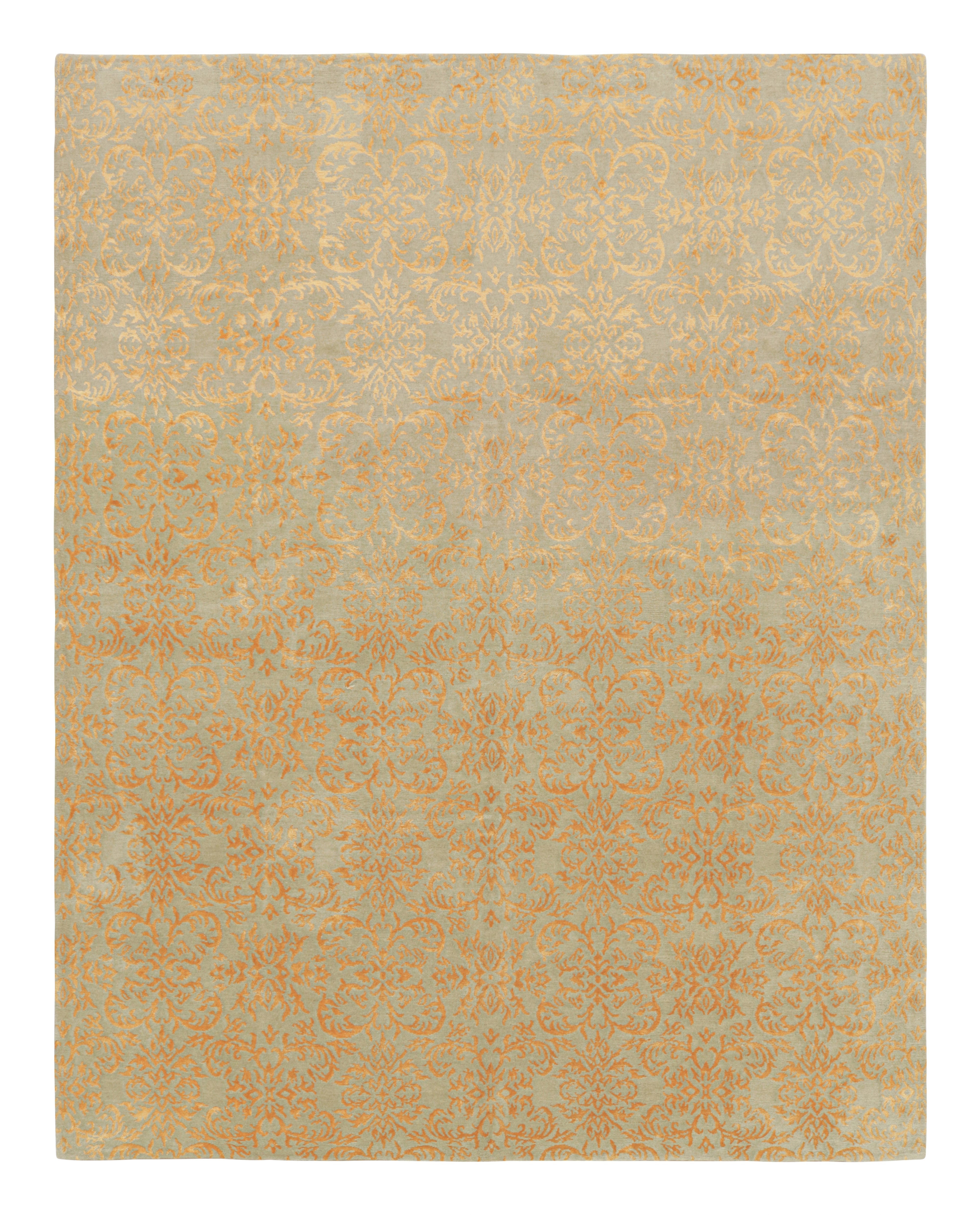 Rug & Kilim’s European Style Rug in Gold and Green Arabesque Pattern