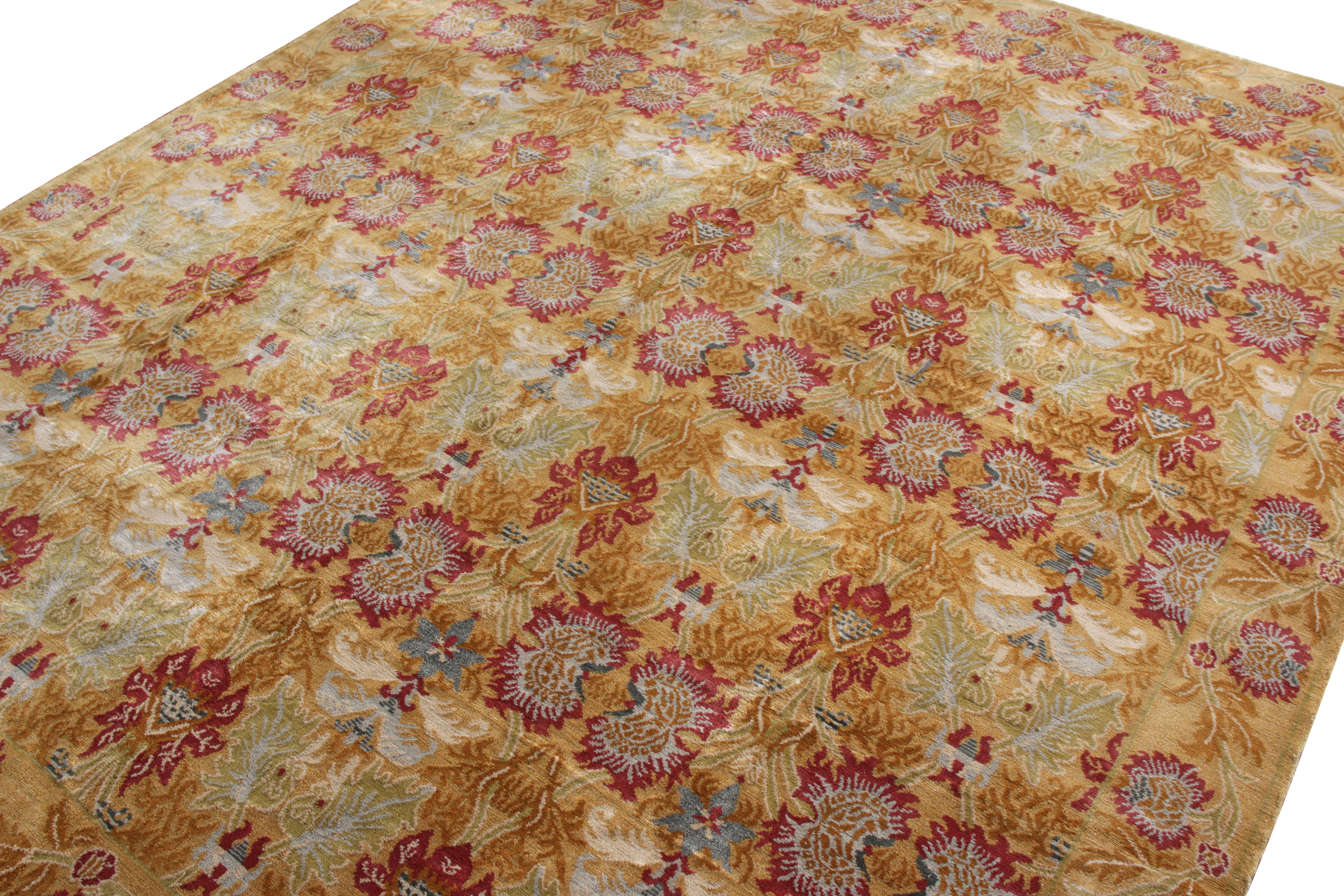 Spanish Rug & Kilim’s European Style Rug in Gold and Red All Over Floral Pattern For Sale