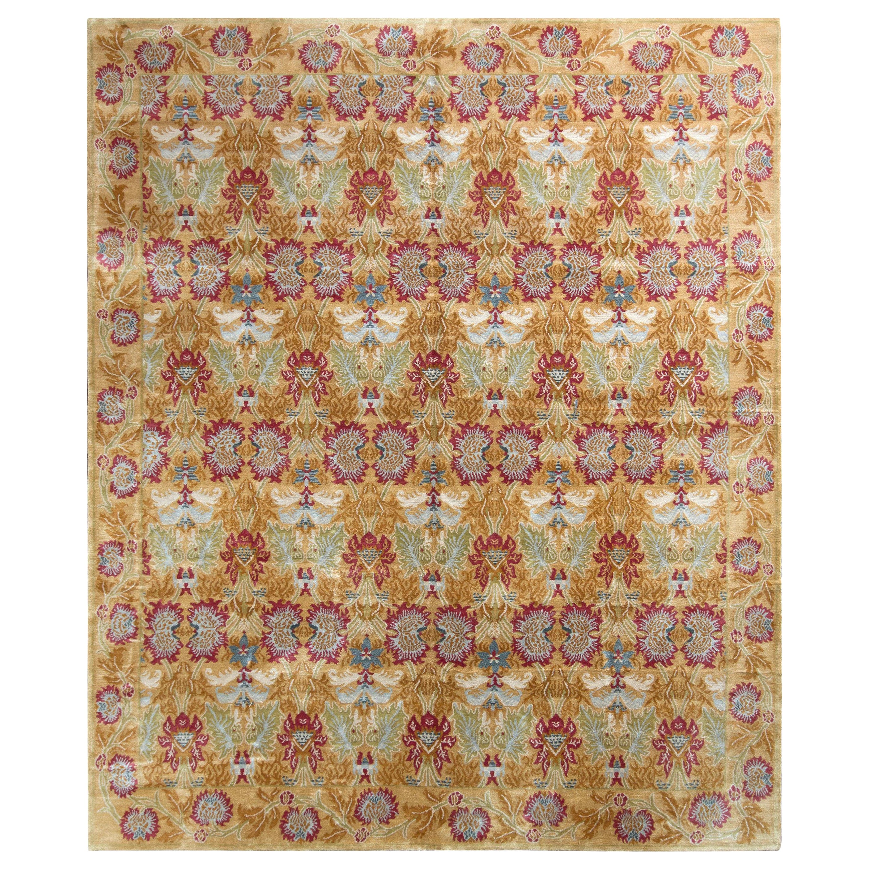Rug & Kilim’s European Style Rug in Gold and Red All Over Floral Pattern