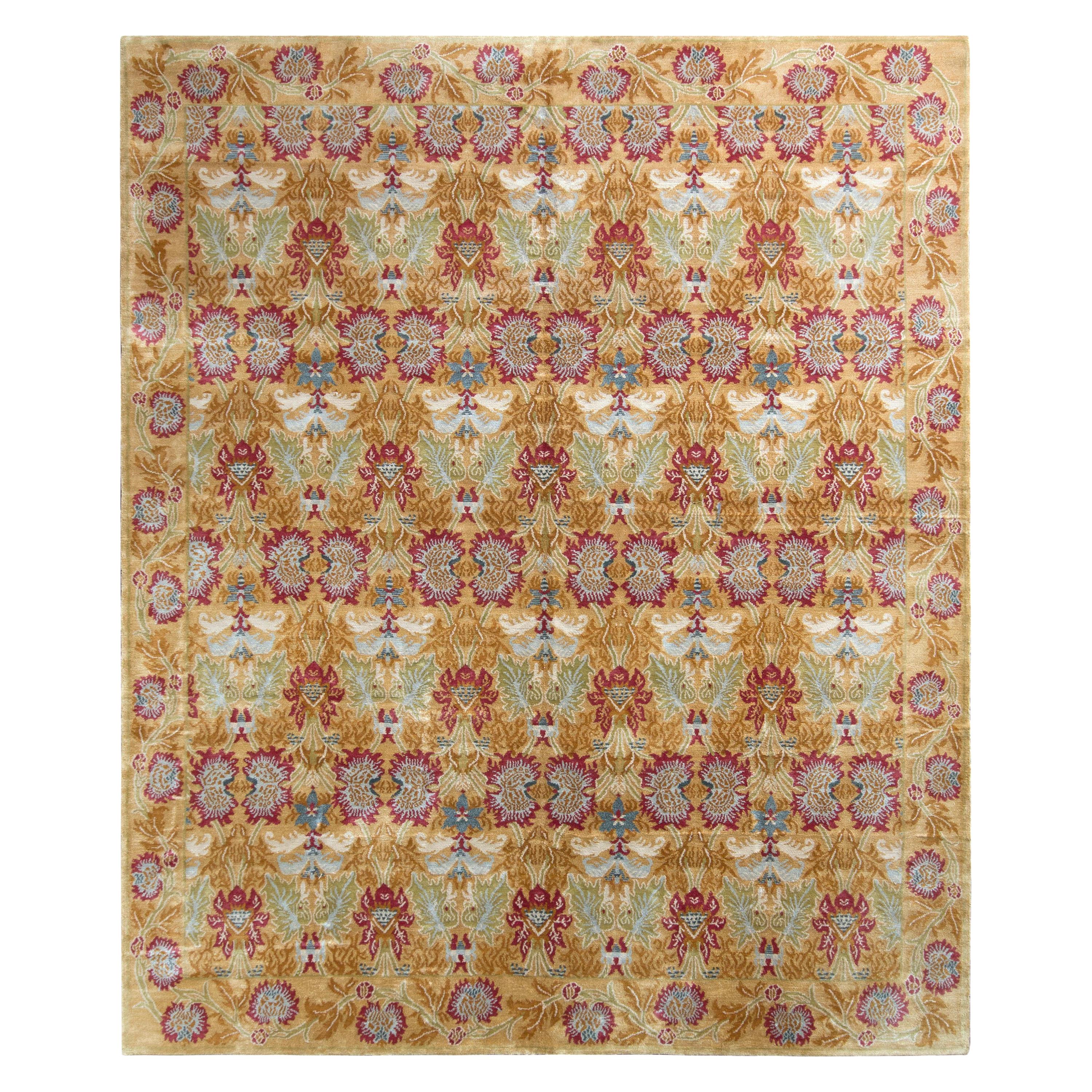 Rug & Kilim’s European Style Rug in Gold and Red All Over Floral Pattern For Sale