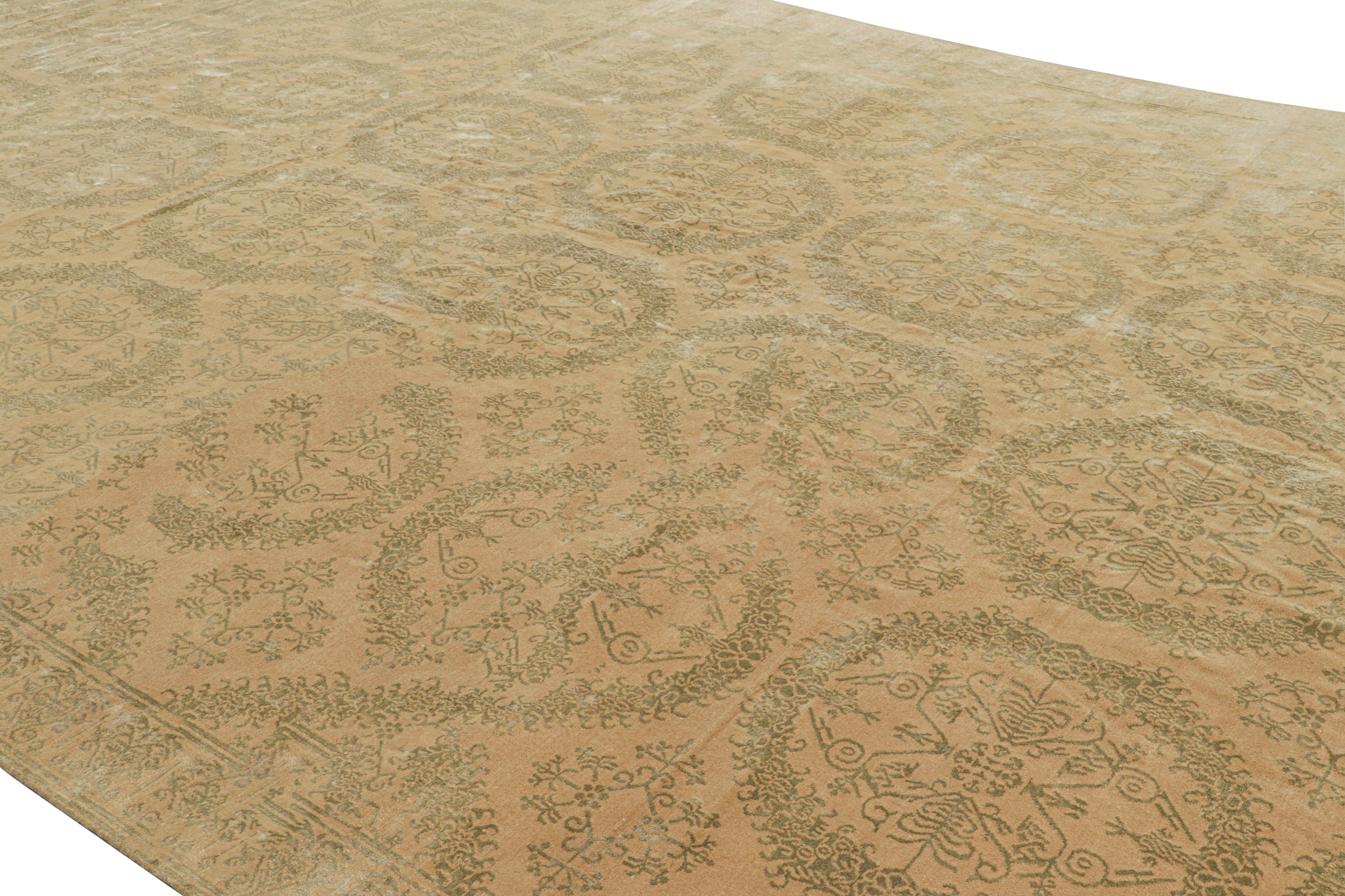 Hand-knotted in wool and silk with one of our most luxurious Nepalese pile qualities, this 12x13 modern rug from Rug & Kilim’s European rug collection is entitled “Catana”—a design inspired by antique Italian rug designs and textiles of the most