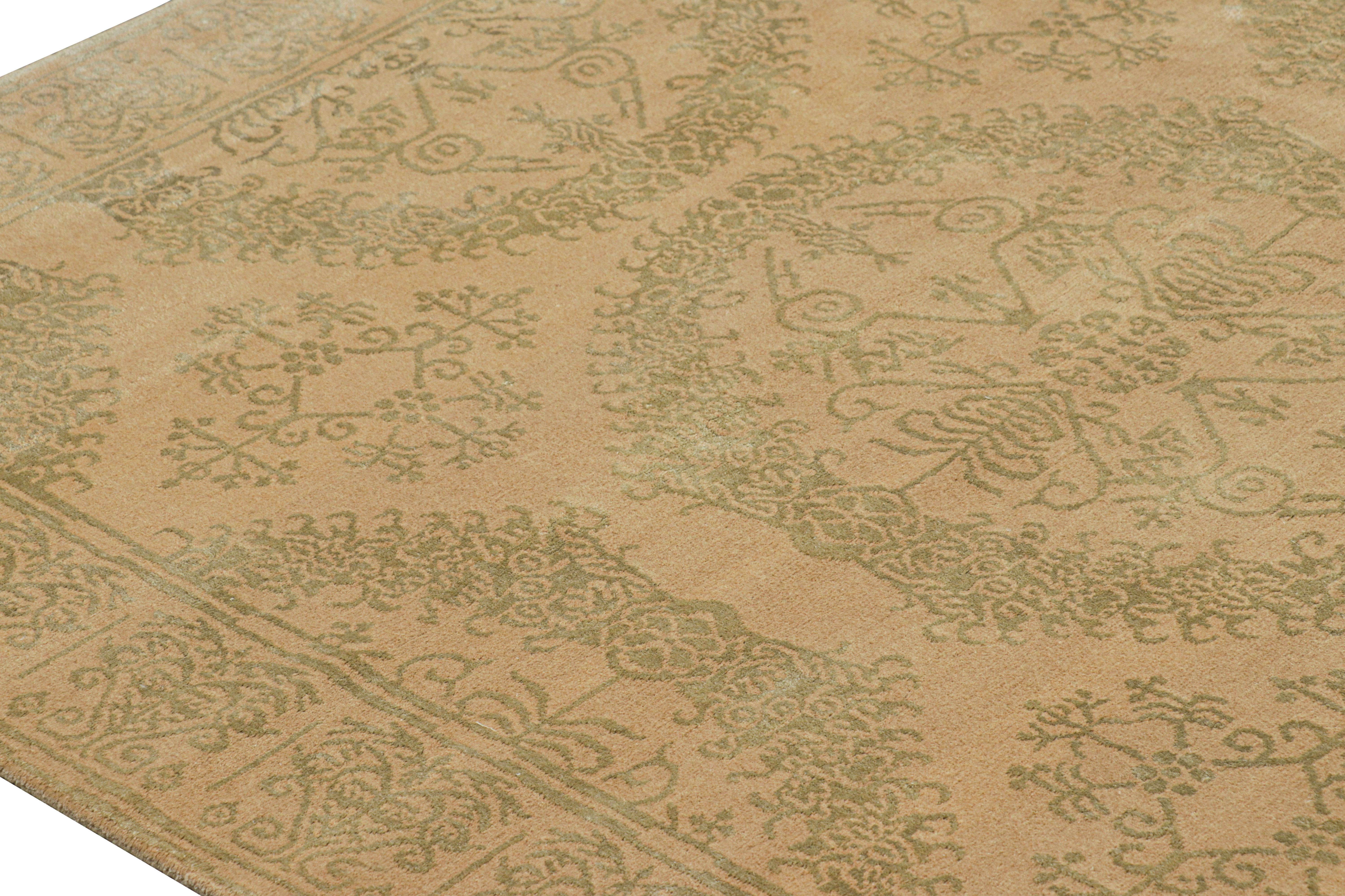 Oushak Rug & Kilim’s European Style Rug in Gold with Floral Medallions “Catana” For Sale