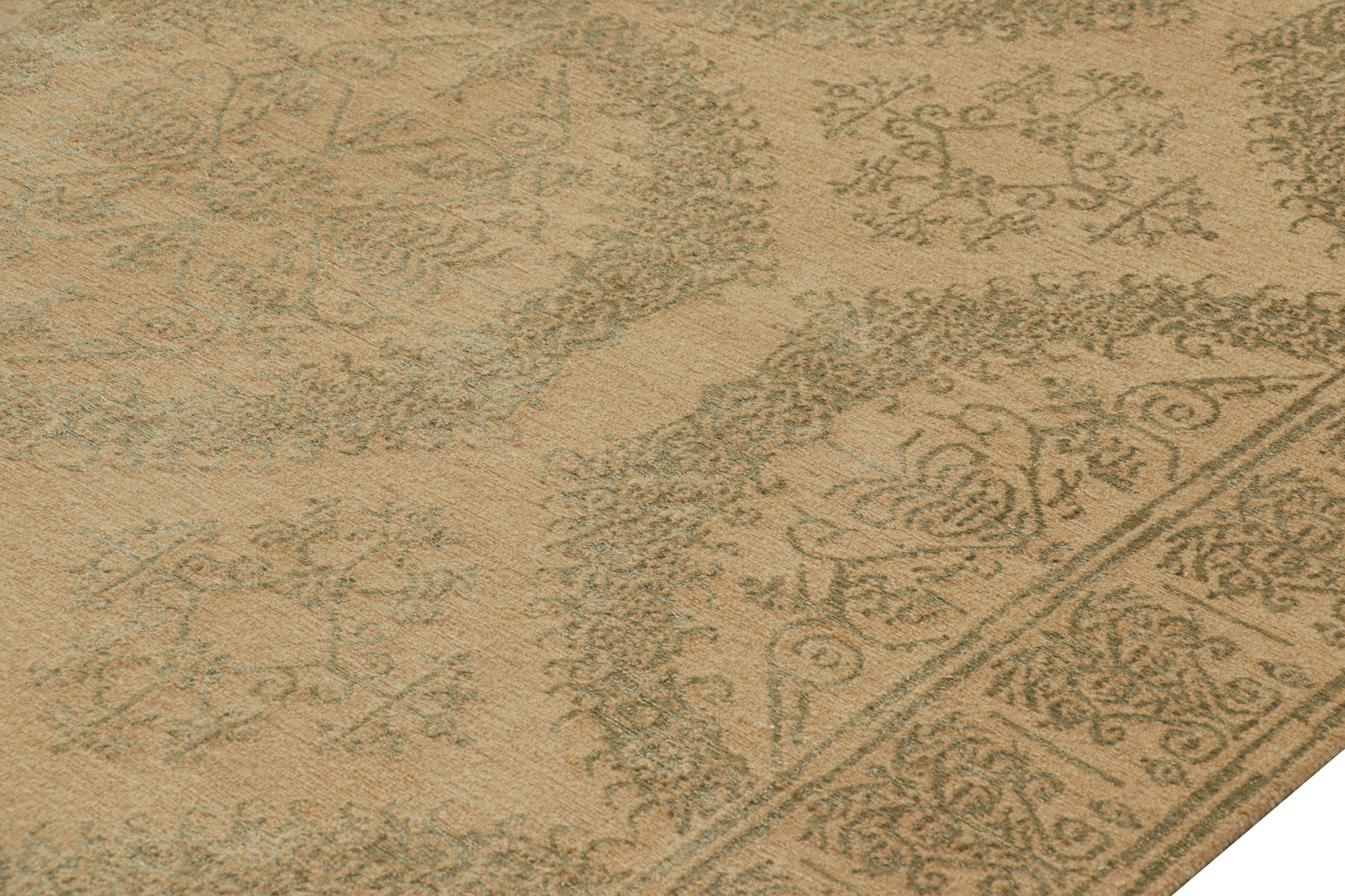 Nepalese Rug & Kilim’s European Style Rug in Gold with Floral Medallions “Catana” For Sale