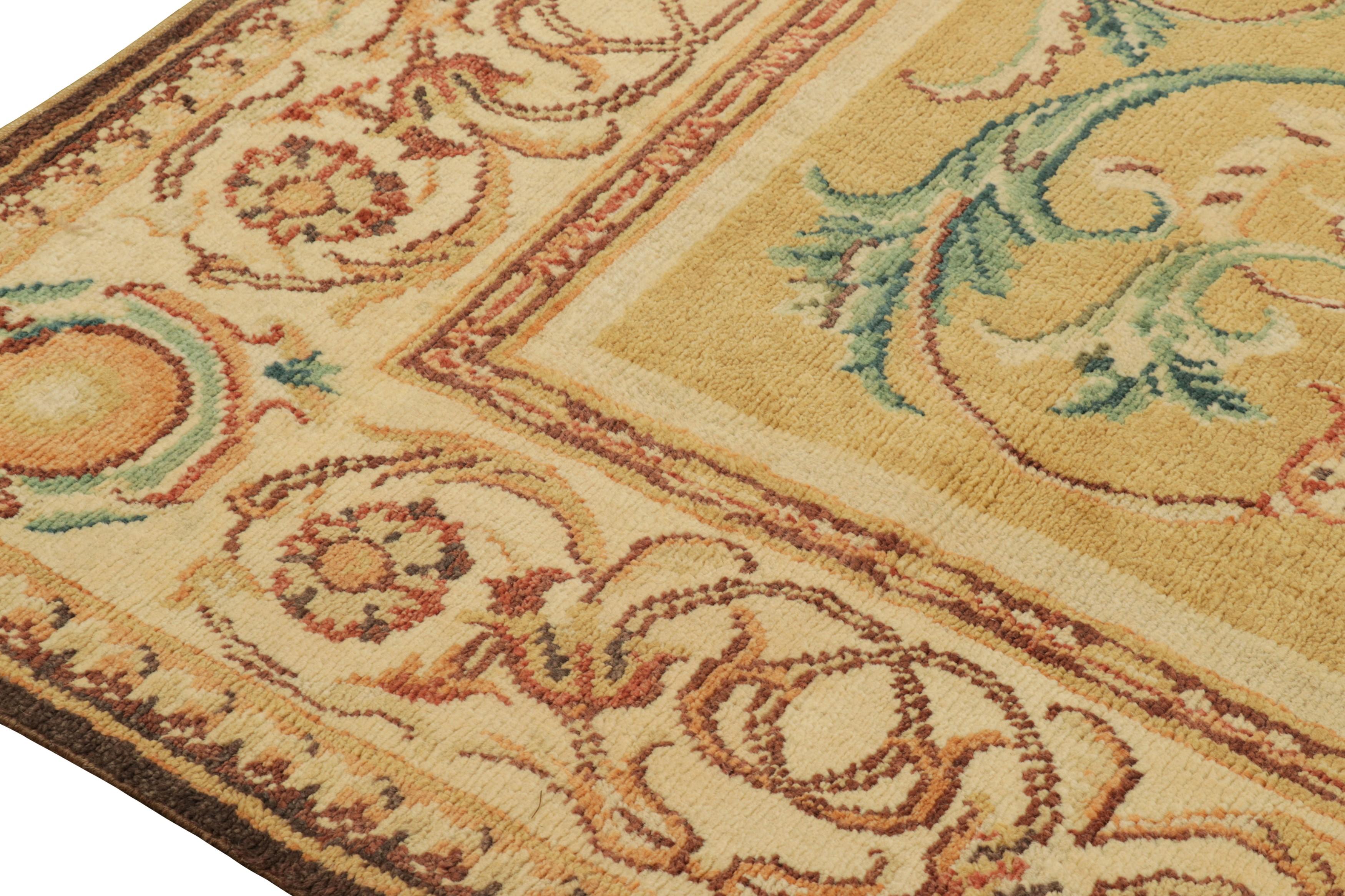 Indian Rug & Kilim’s European Style Rug in Gold with Floral Patterns and Medallion For Sale