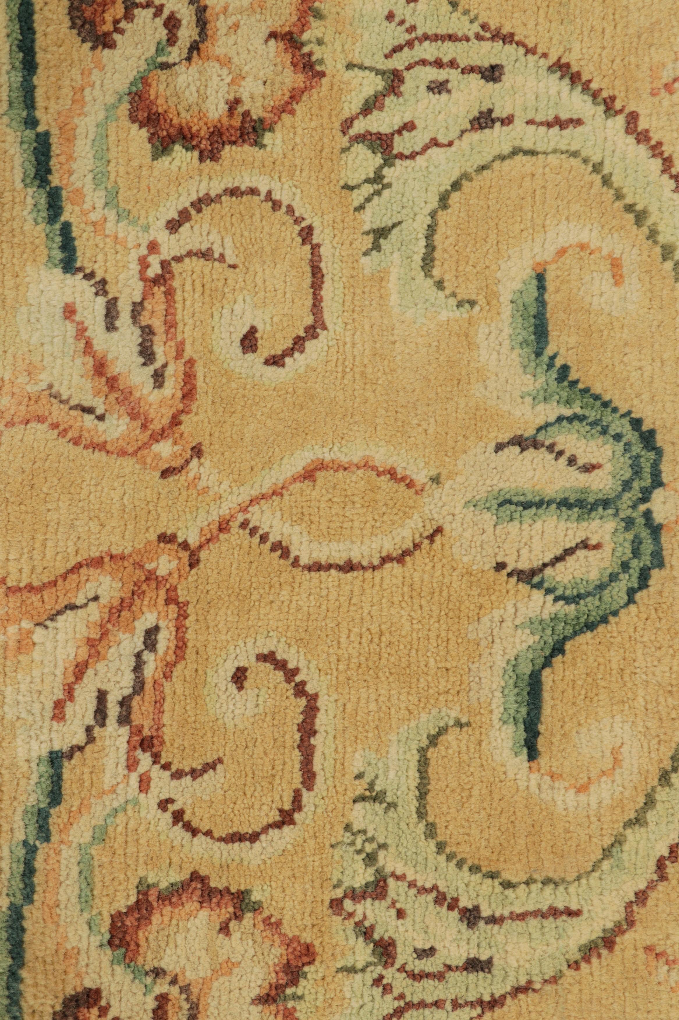 Contemporary Rug & Kilim’s European Style Rug in Gold with Floral Patterns and Medallion For Sale