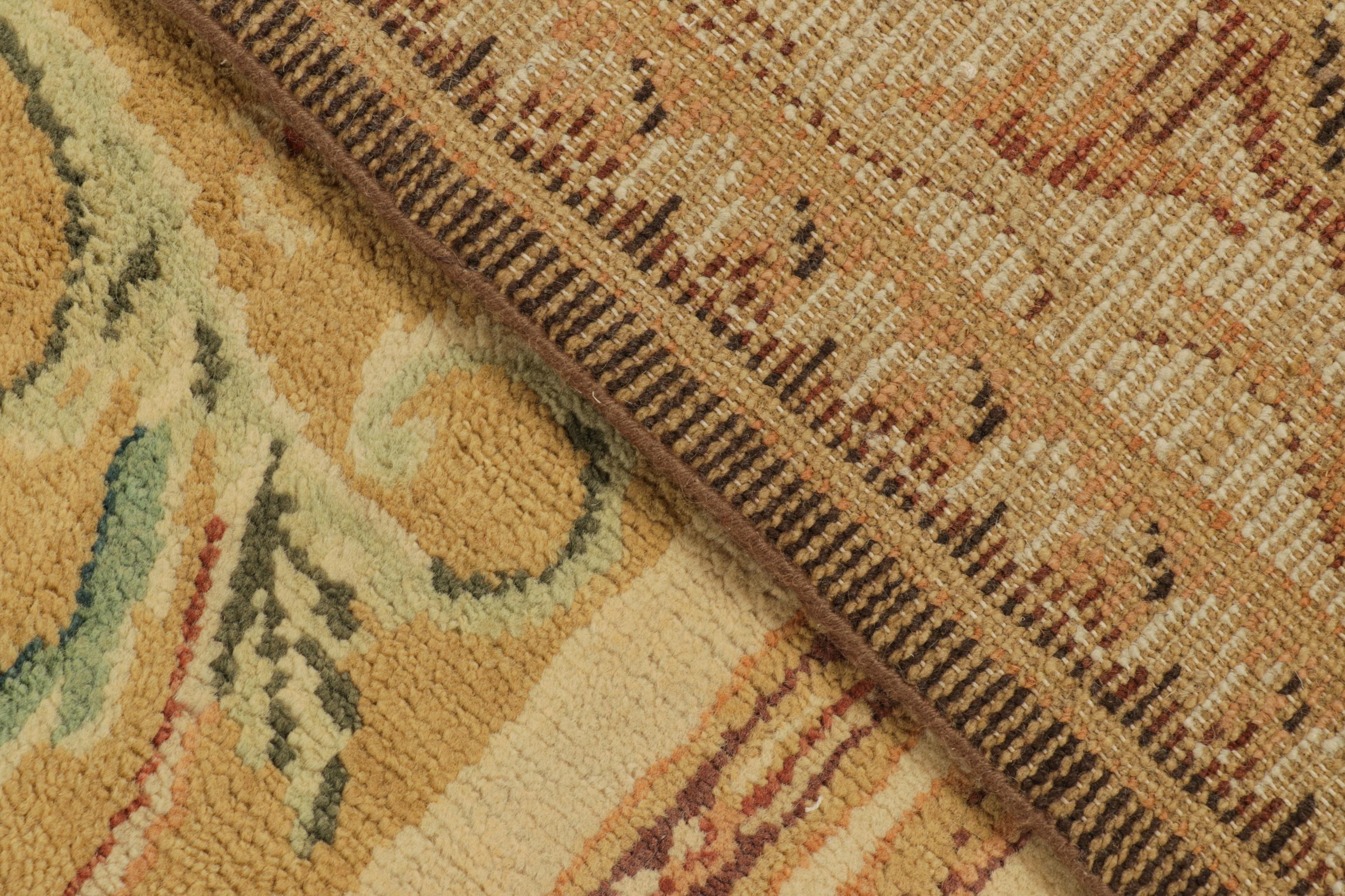 Wool Rug & Kilim’s European Style Rug in Gold with Floral Patterns and Medallion For Sale