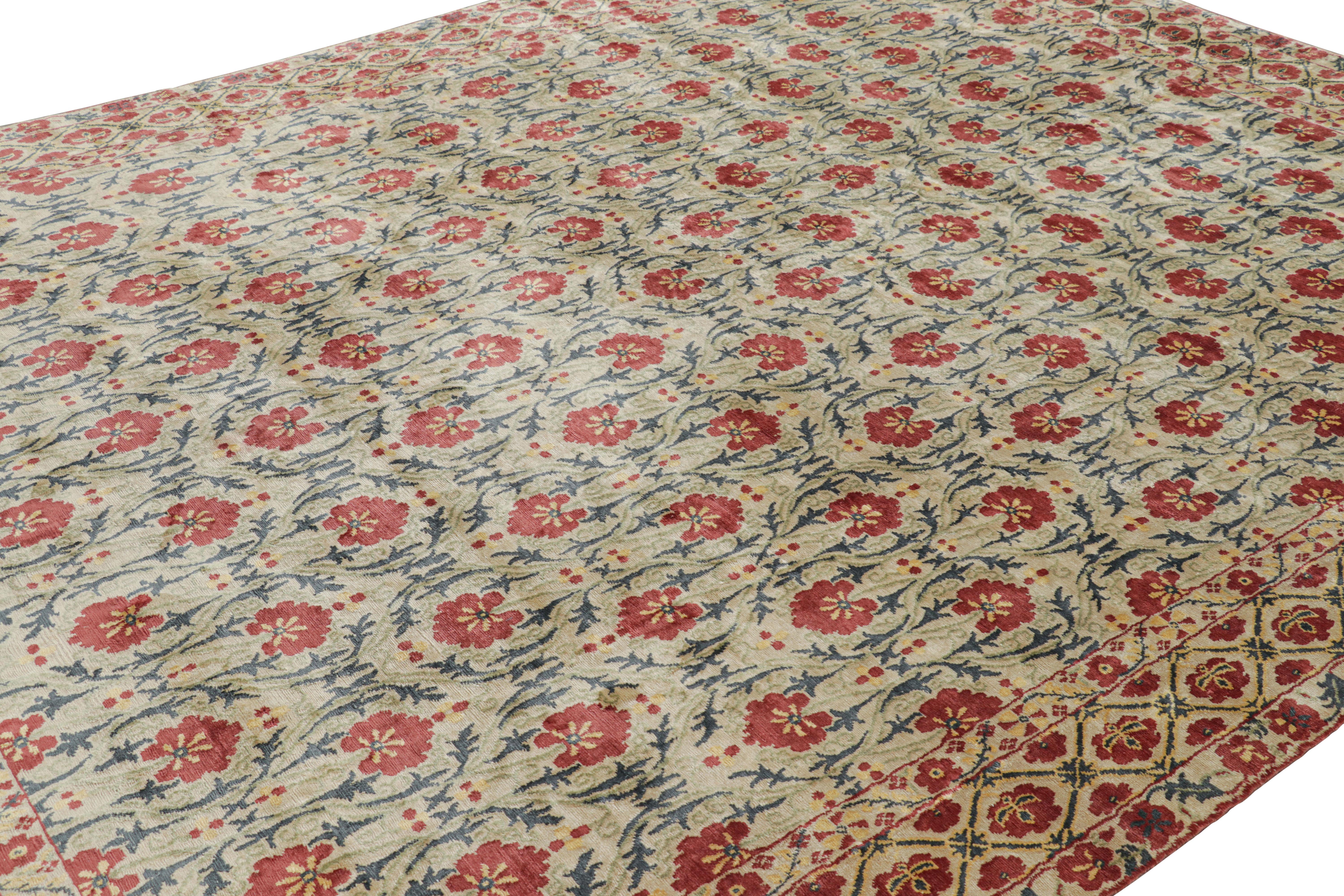 Annodato a mano in seta, questo tappeto moderno 9x12 nella nostra qualità nepalese più lussuosa presenta motivi floreali che sono un'interpretazione europea dei tappeti Samarcanda vintage e antichi e dei loro motivi floreali. 

Sul design: 

Gli