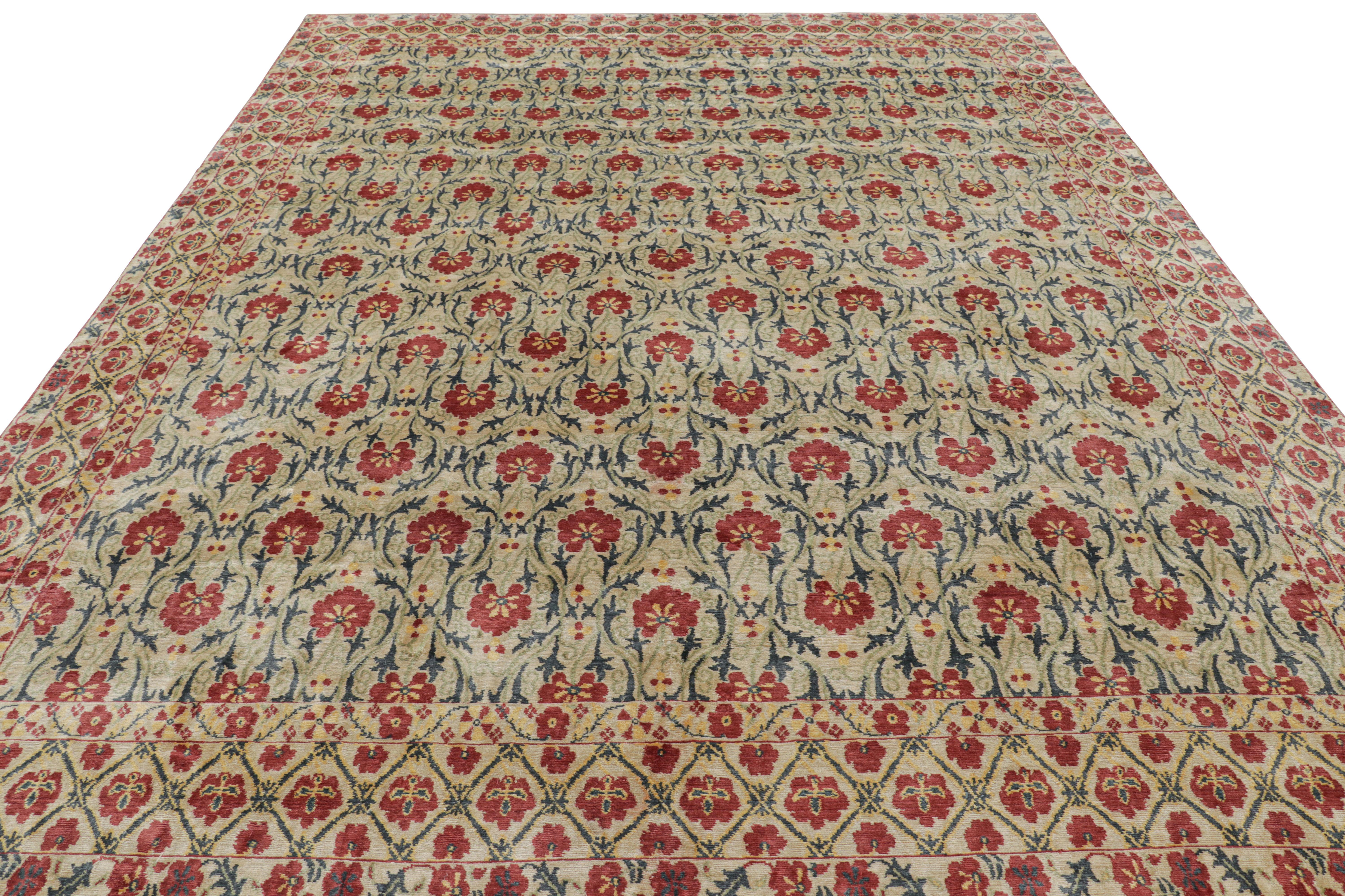 Annodato a mano Rug & Kilim è un tappeto in stile europeo in oro con fiori rossi e verde acqua 