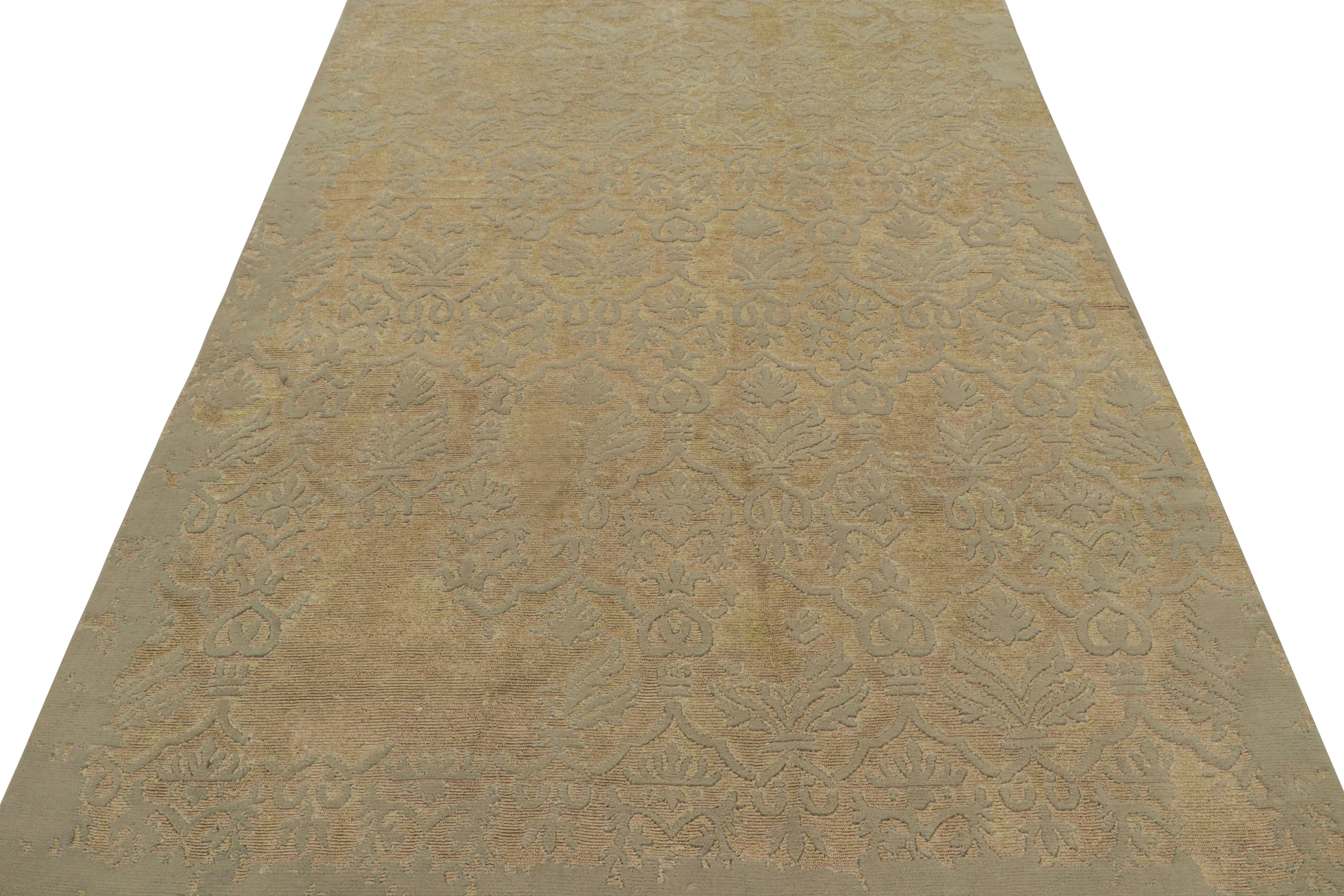 Modern Rug & Kilim’s European-Style Rug in Gold with Trellises and Floral Patterns For Sale
