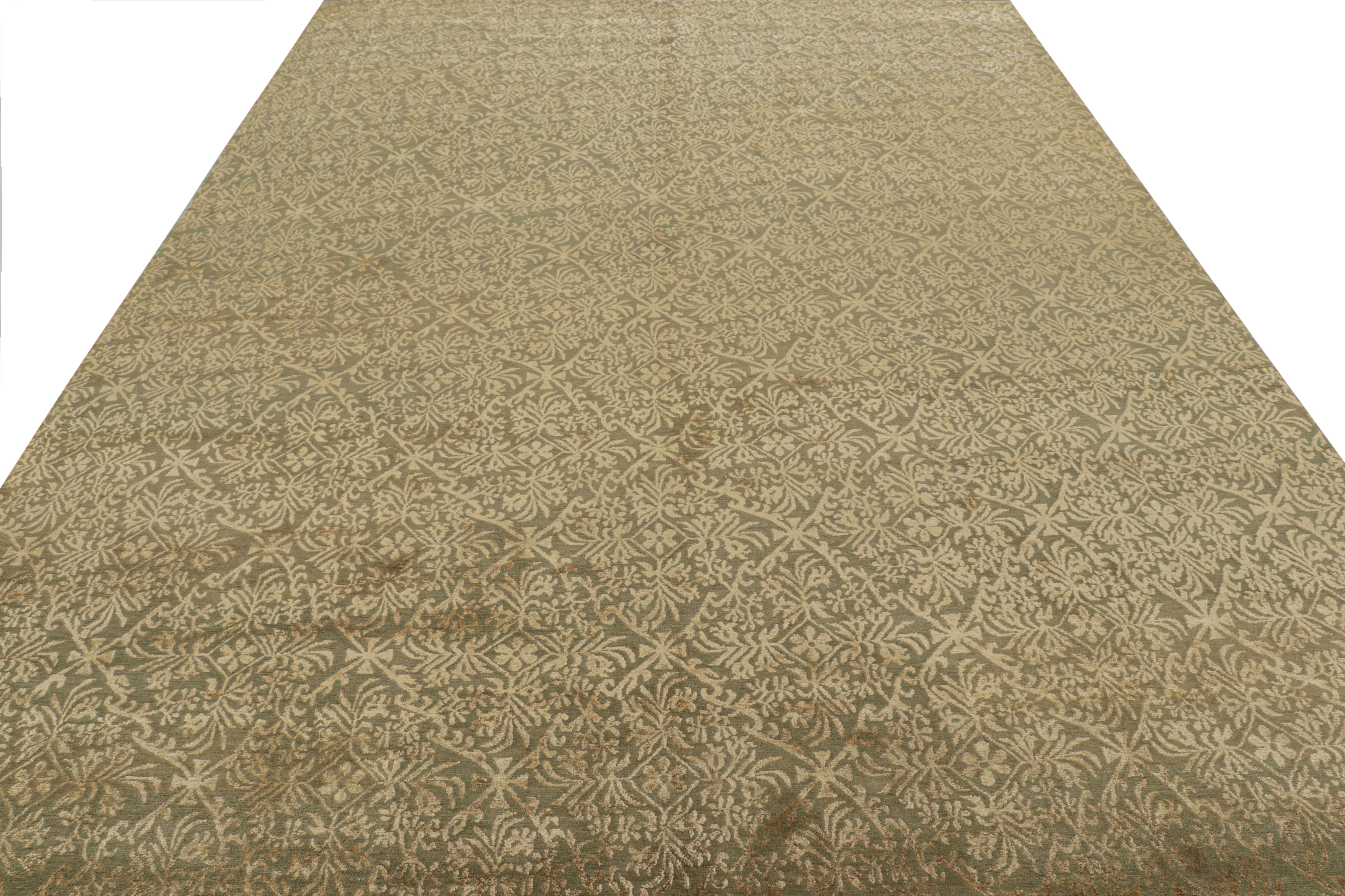 Hand-Knotted Rug & Kilim’s European Style Rug in Brown and Gold Florals “Cordoba” For Sale