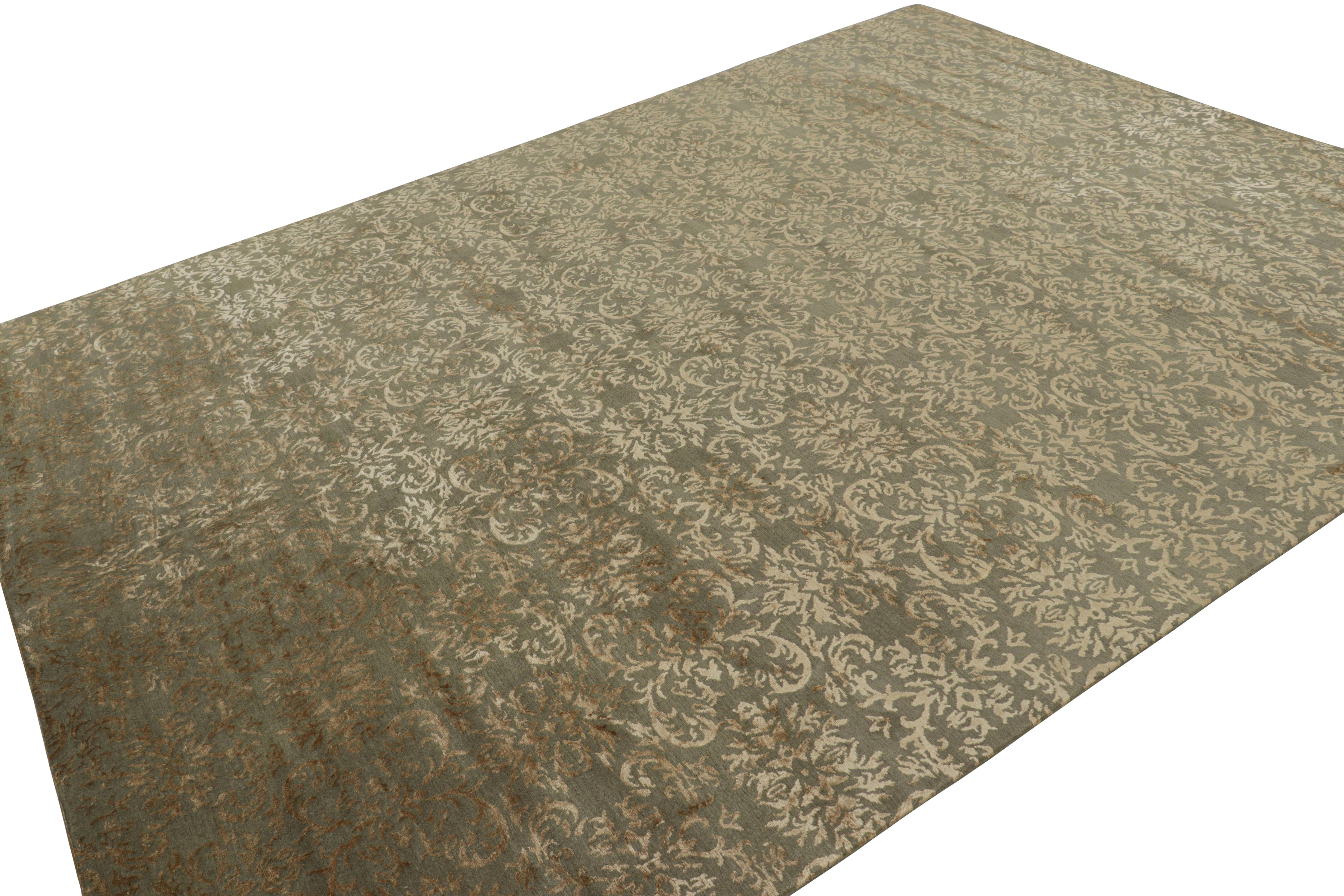 Rug & Kilim’s European Style Rug in Green with Arabesque Patterns in Beige-Brown In New Condition For Sale In Long Island City, NY