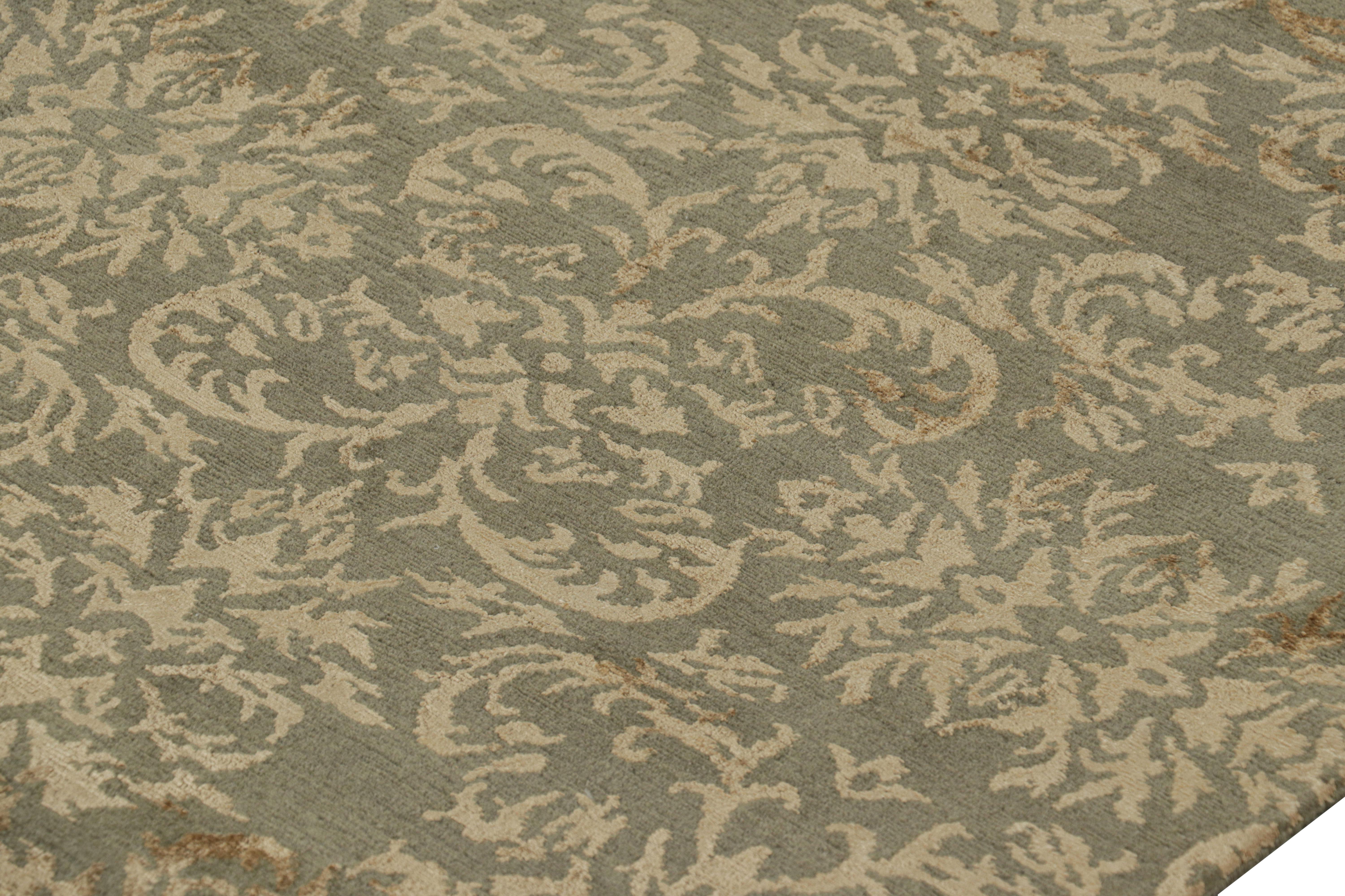 Contemporary Rug & Kilim’s European Style Rug in Green with Arabesque Patterns in Beige-Brown For Sale