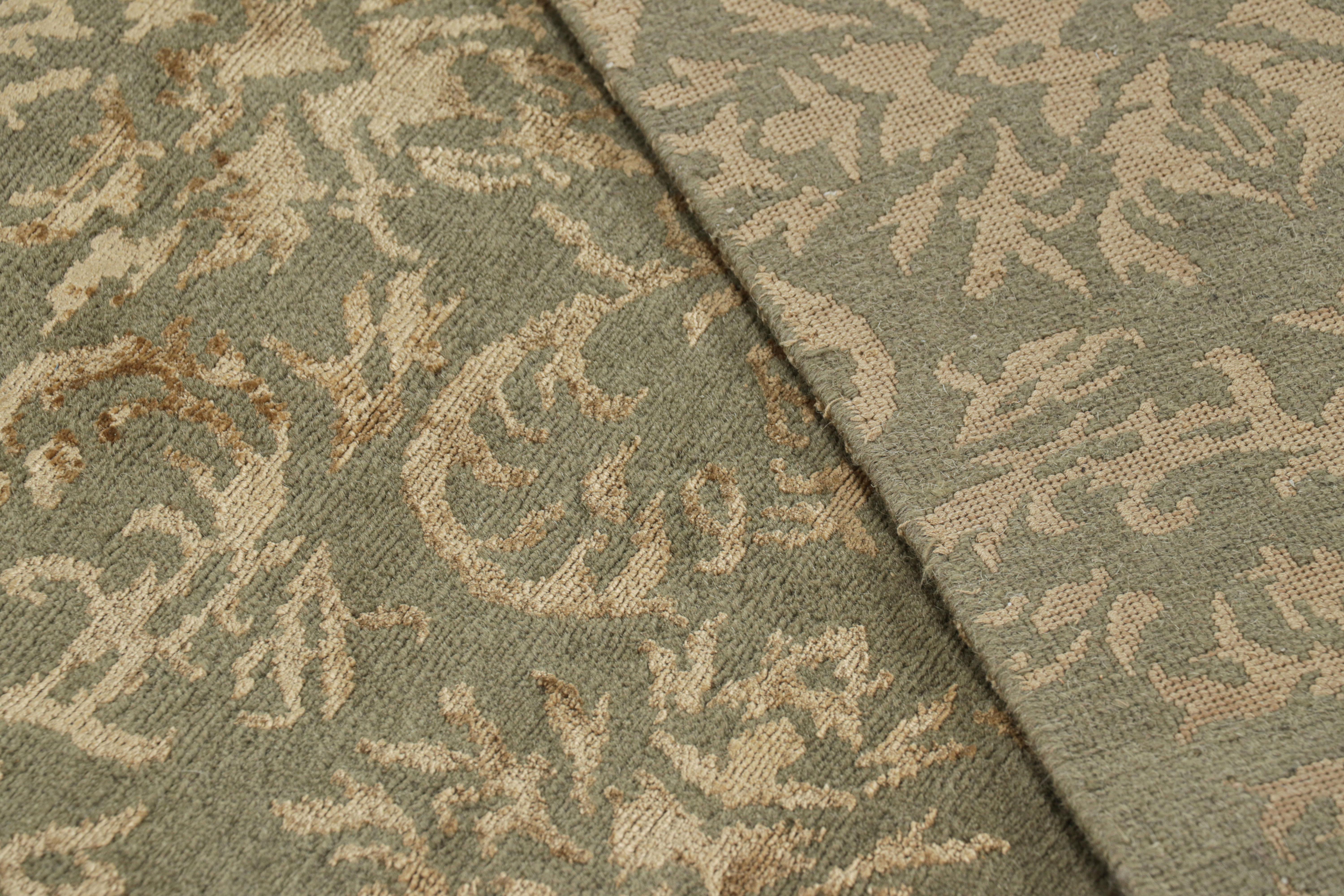 Wool Rug & Kilim’s European Style Rug in Green with Arabesque Patterns in Beige-Brown For Sale