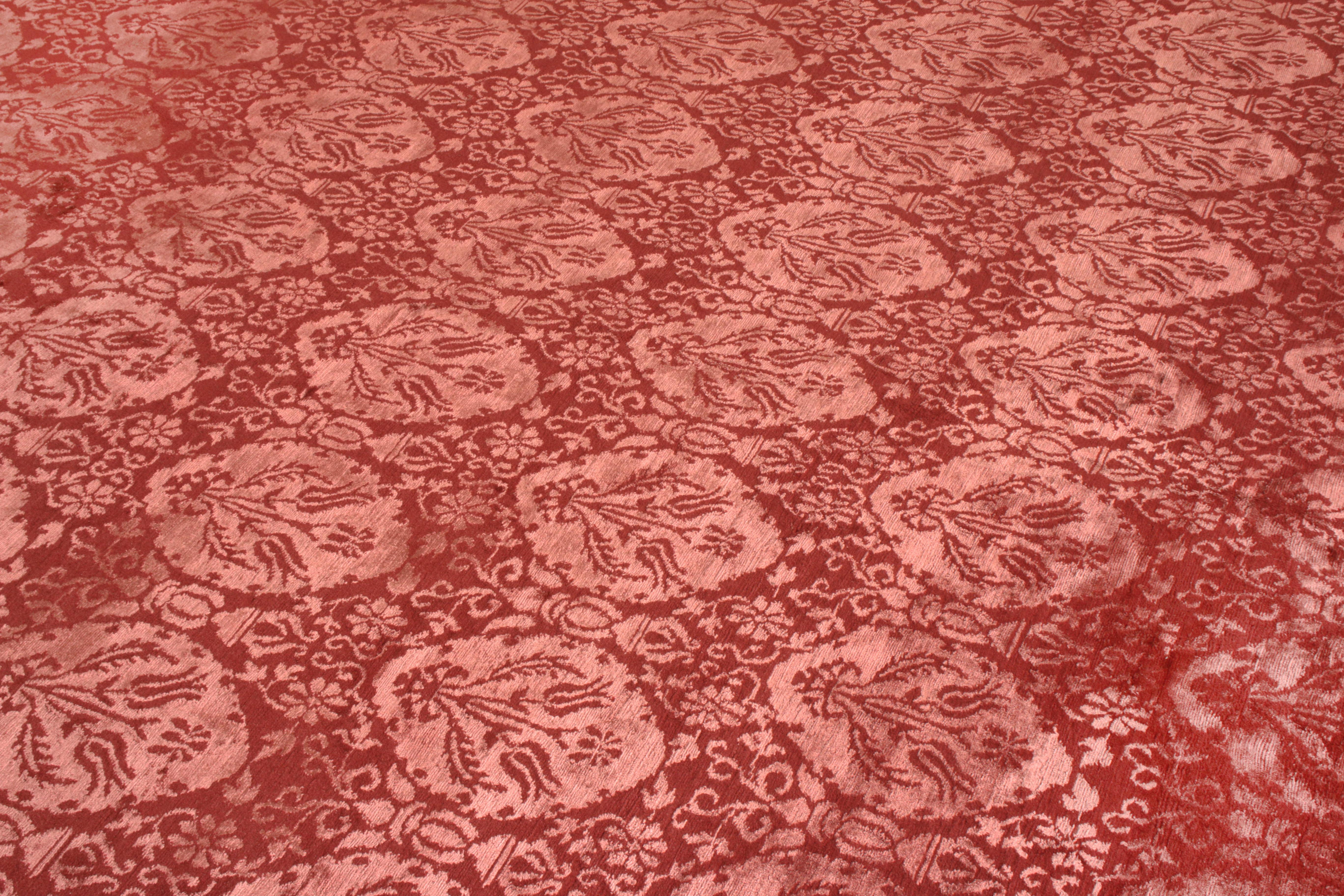 Nepalese Rug & Kilim’s European Style Rug in Red Pink Floral Pattern For Sale