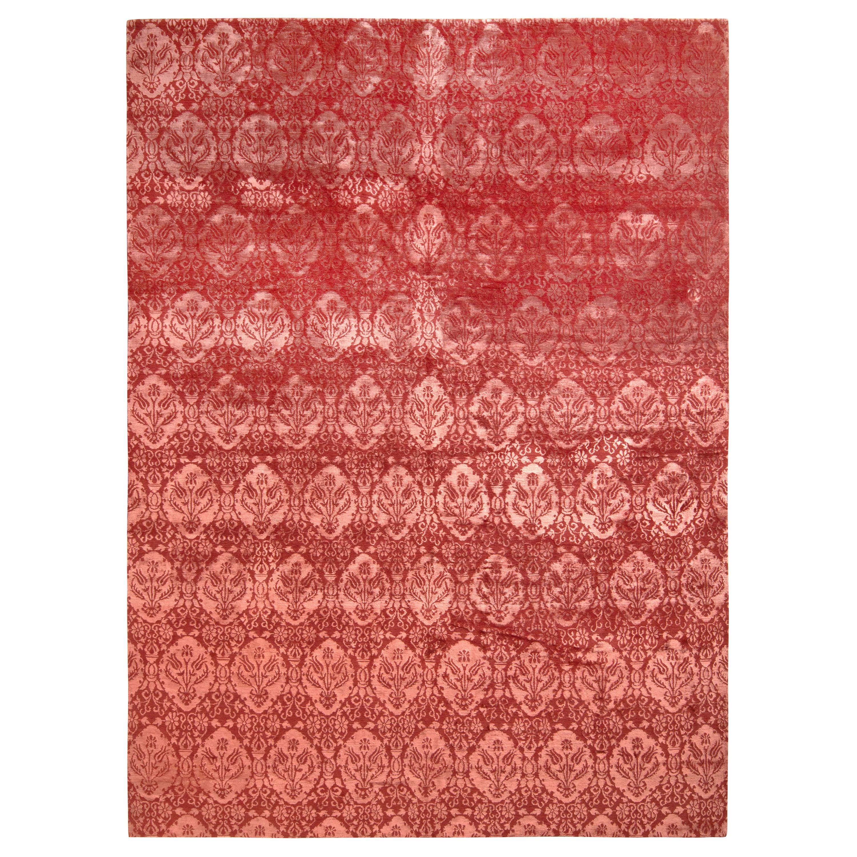 Rug & Kilim - Tappeto in stile europeo con motivo floreale rosso-rosa