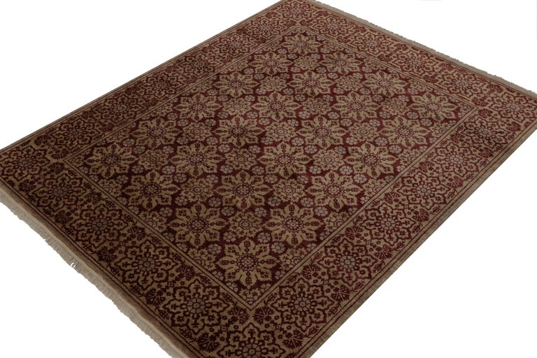 Rug and Kilim’s European Style Rug with Maroon and Gold Floral Pattern ...