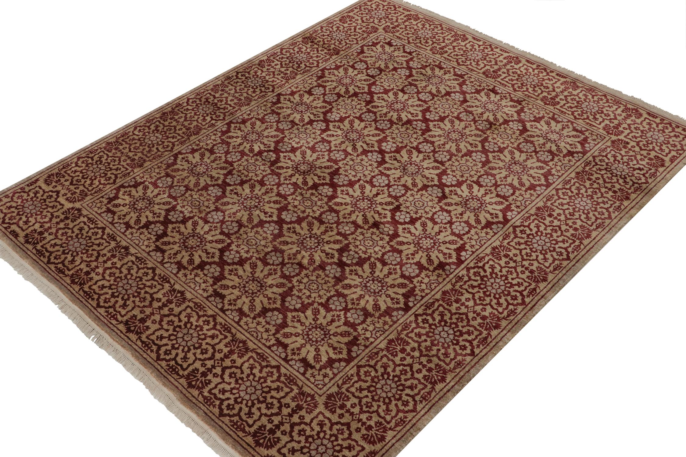 An 8 x 10 rug inspired from antique European rug styles, from Rug & Kilim’s Modern Classics Collection. Hand-knotted in wool, playing an exceptional maroon and gold in floral patterns with classic grace.
Further On the Design:
The play of rich