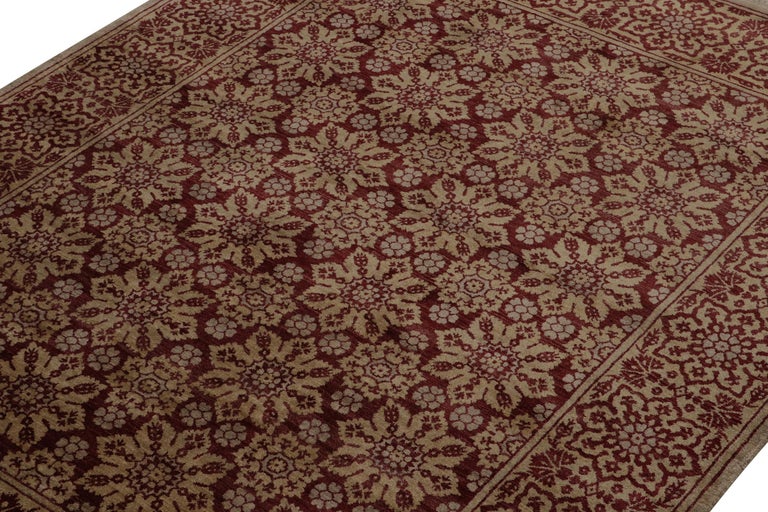 Rug and Kilim’s European Style Rug with Maroon and Gold Floral Pattern ...