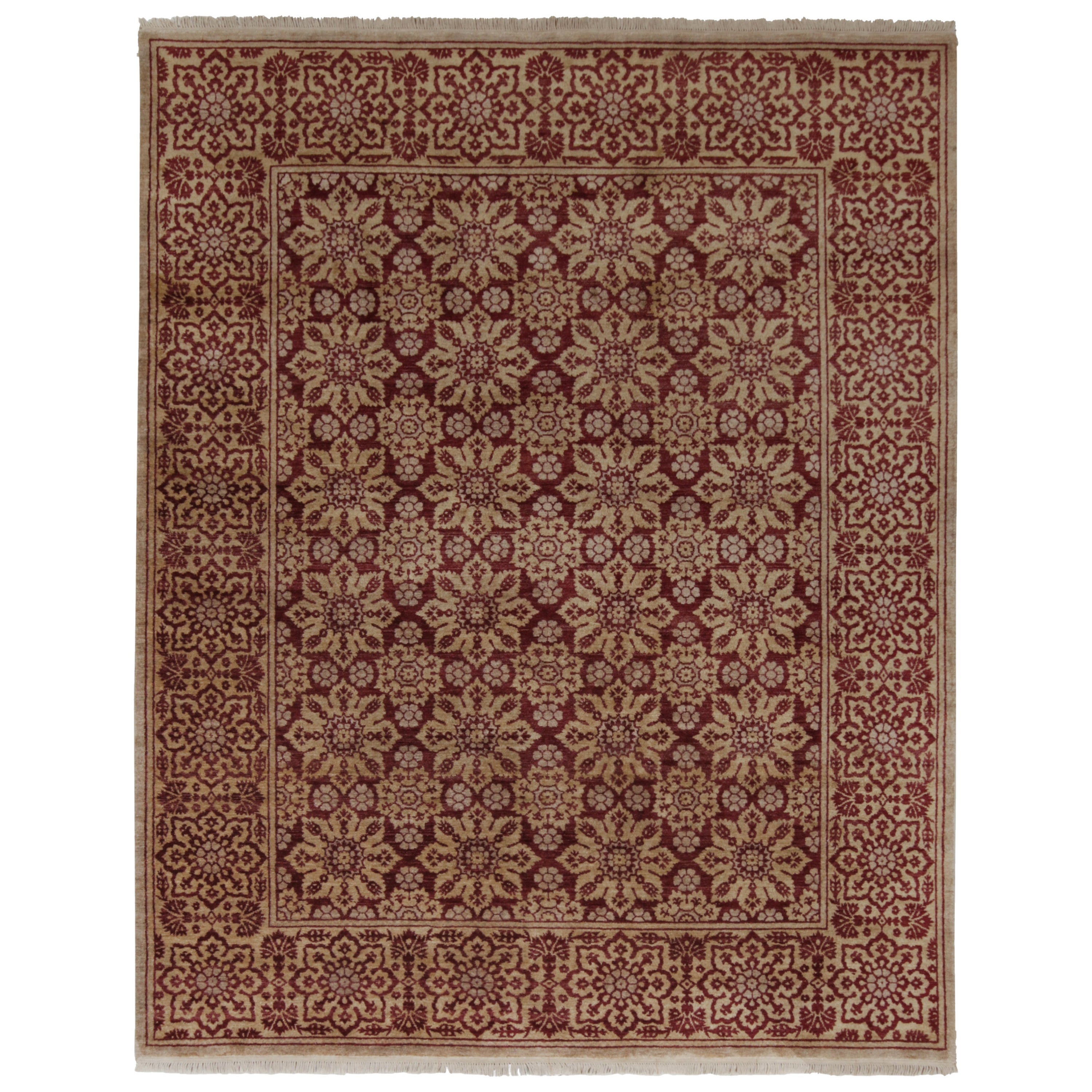Alfombra de estilo europeo Rug & Kilim con estampado floral granate y dorado