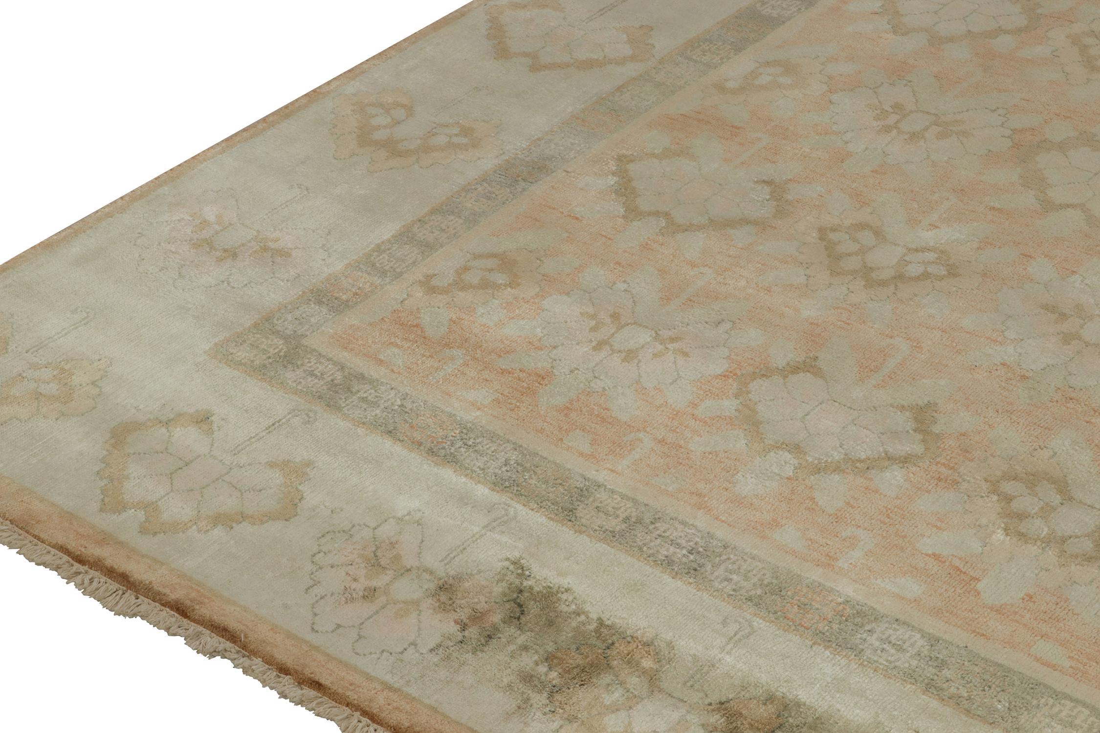 Annodato a mano Rug & Kilim - Tappeto in stile europeo con motivi floreali arancioni, blu e rosa in vendita