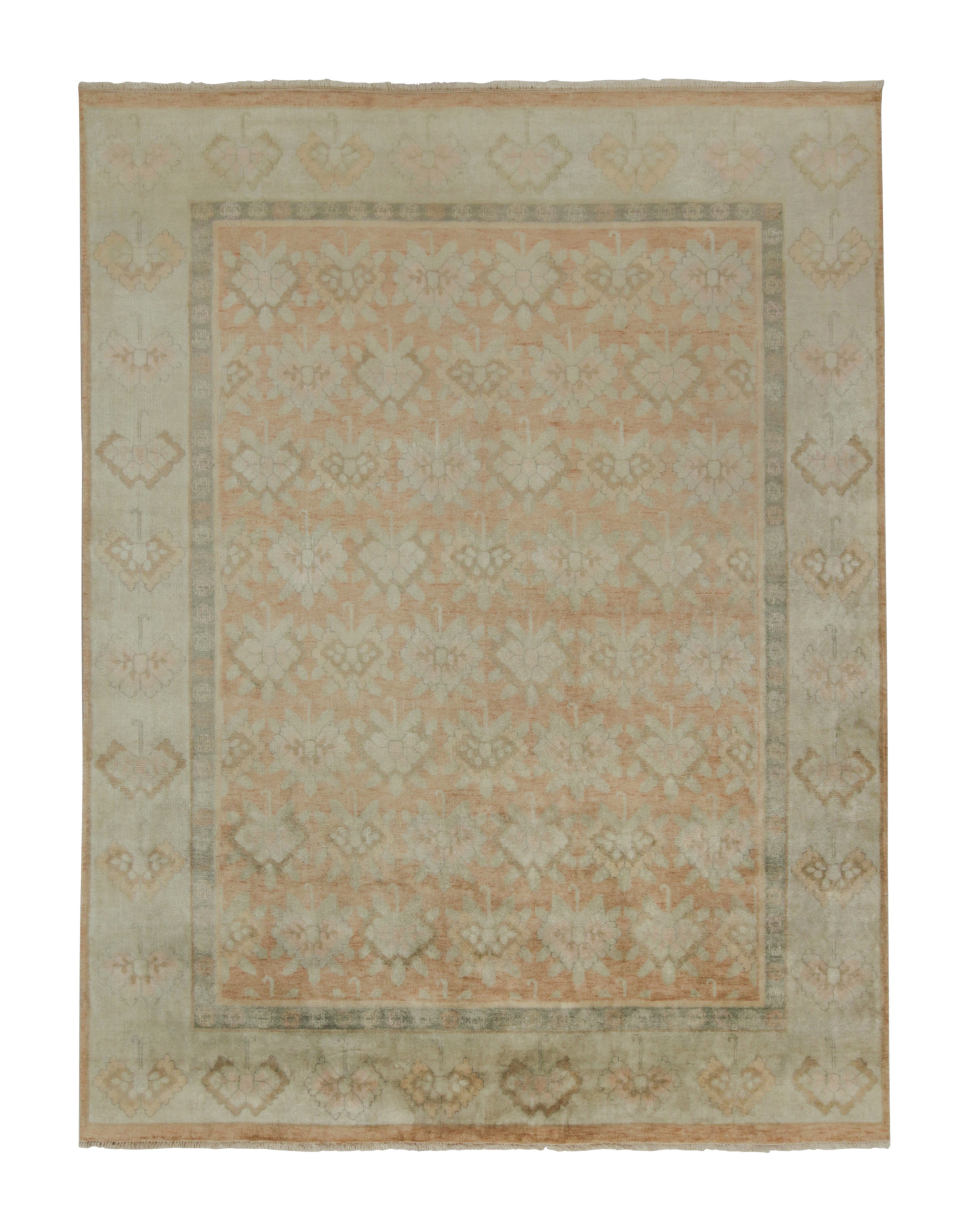 Rug & Kilim’s European Style Rug with Orange, Blue and Pink Floral Pattern For Sale