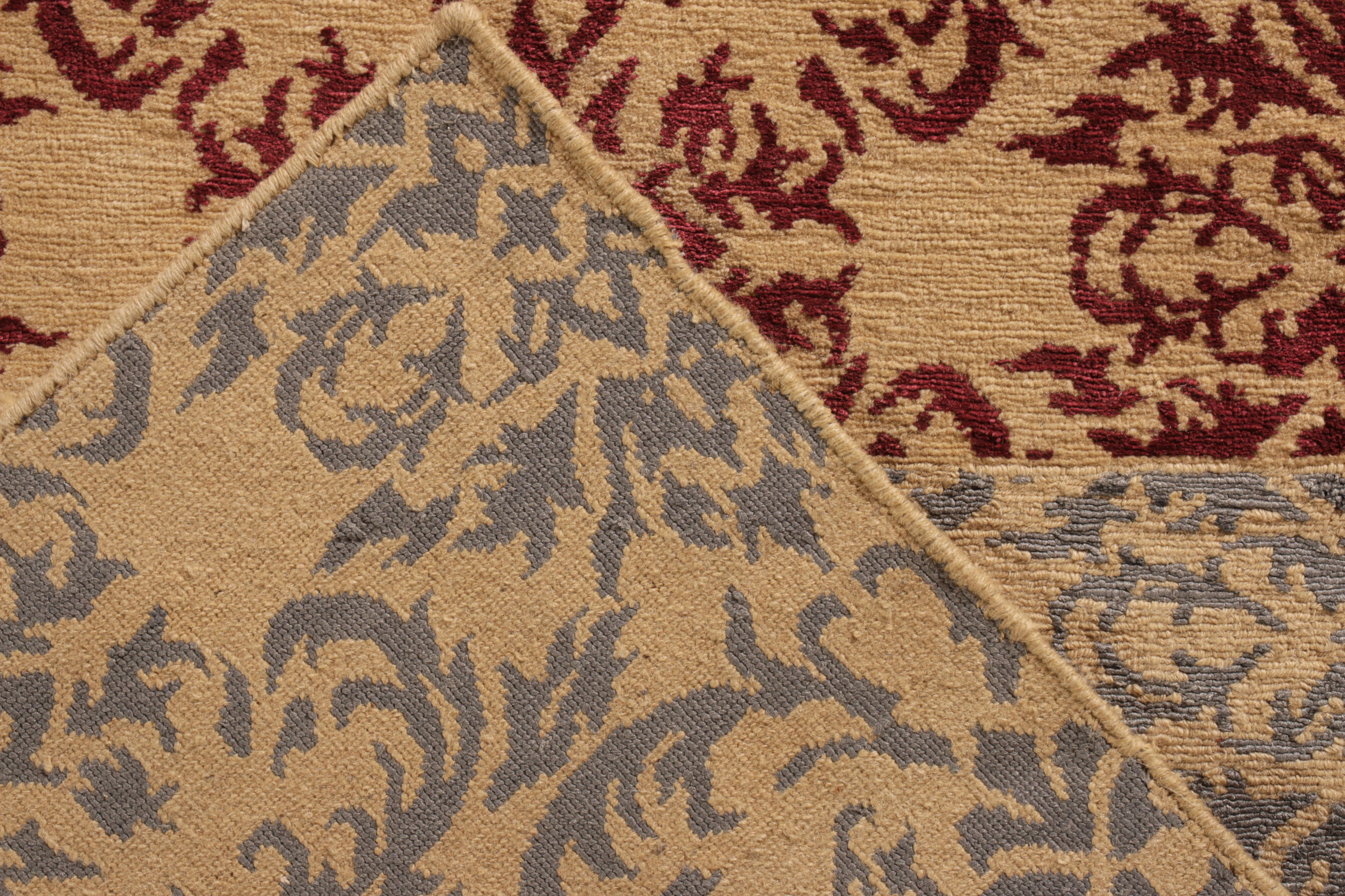 Nepalese Rug & Kilim’s European Style Runner in Beige-Brown and Gold Arabesque Pattern For Sale