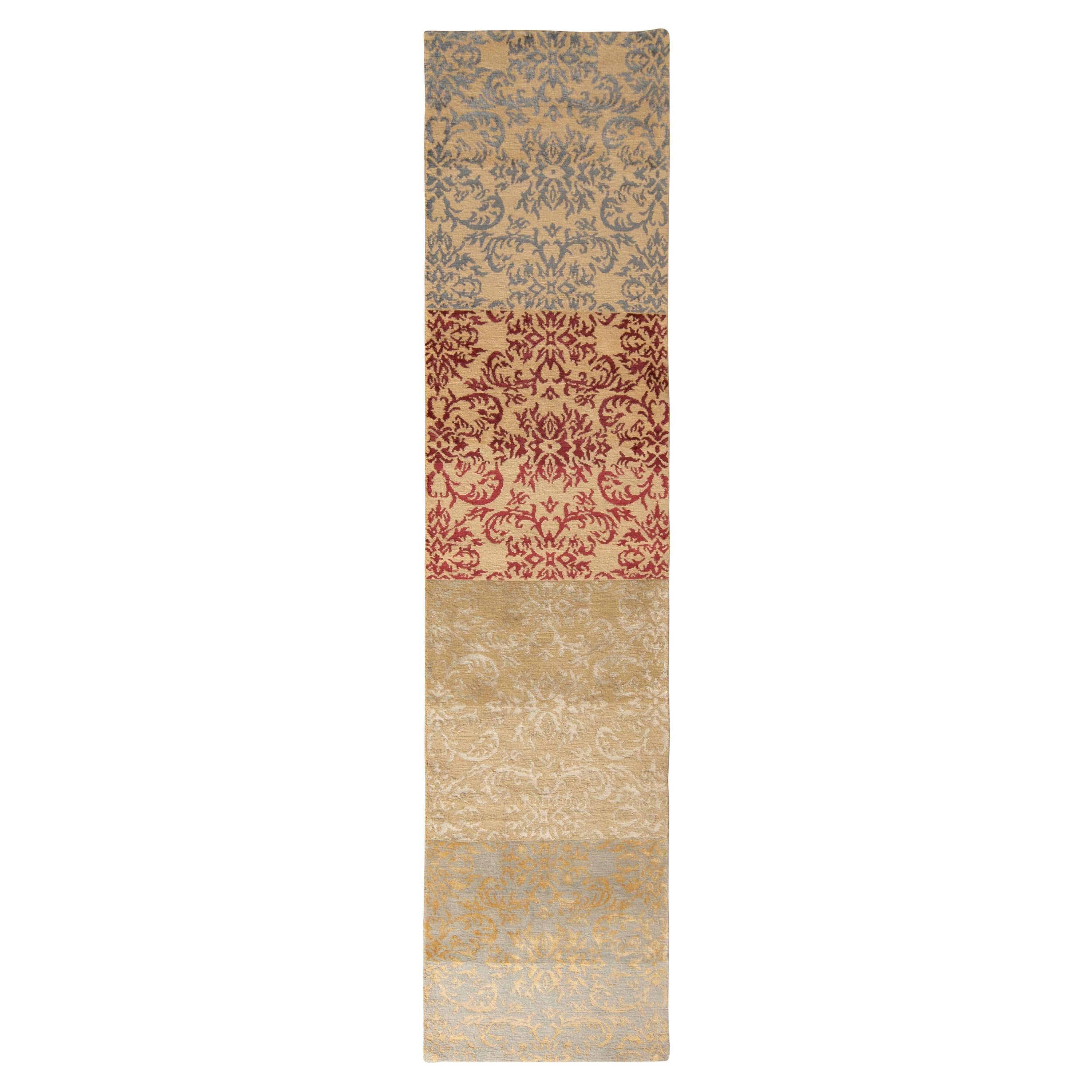 Rug & Kilim’s European Style Runner in Beige-Brown and Gold Arabesque Pattern For Sale