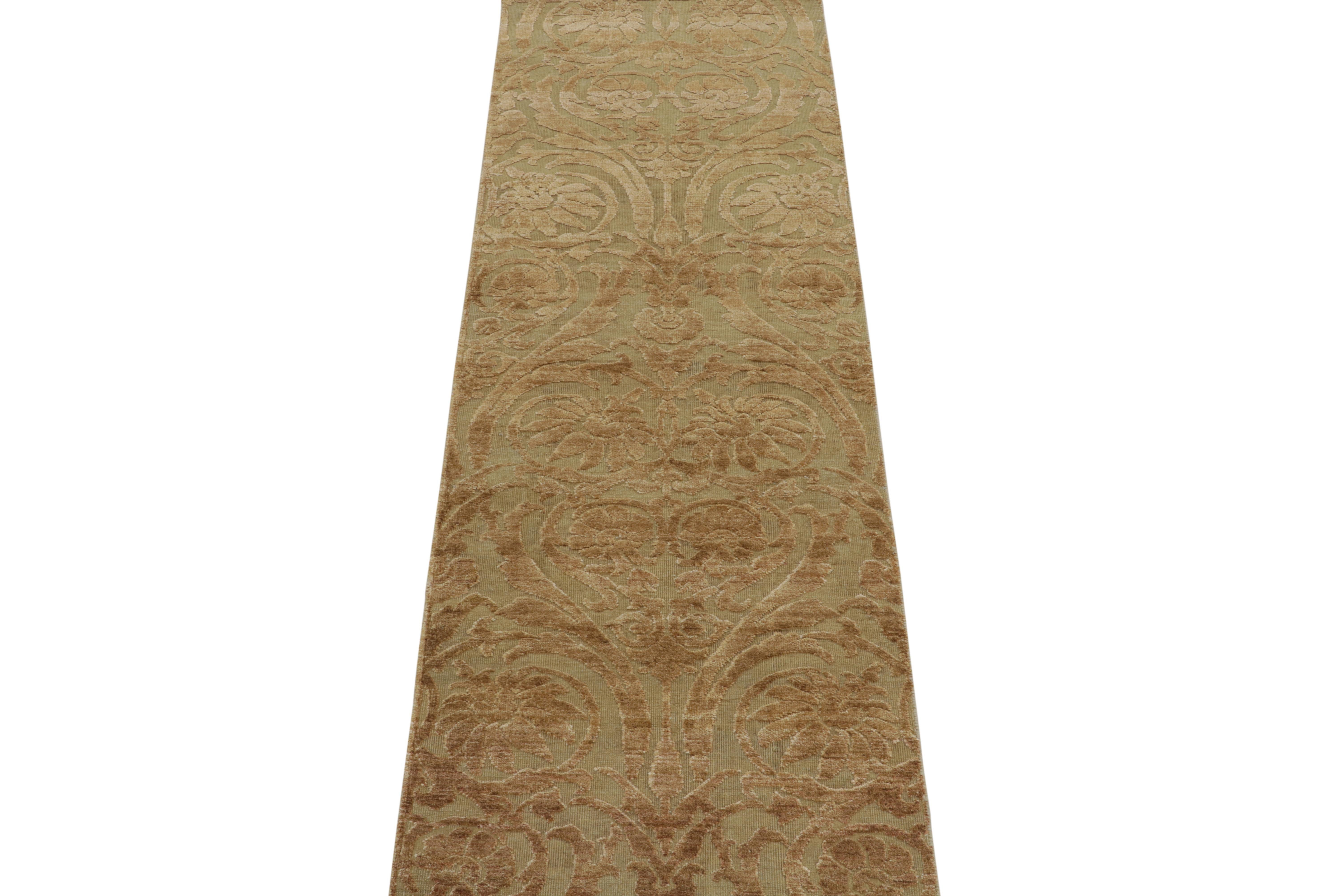 Indian Rug & Kilim’s European Style Runner in Beige with Brown Floral Patterns For Sale