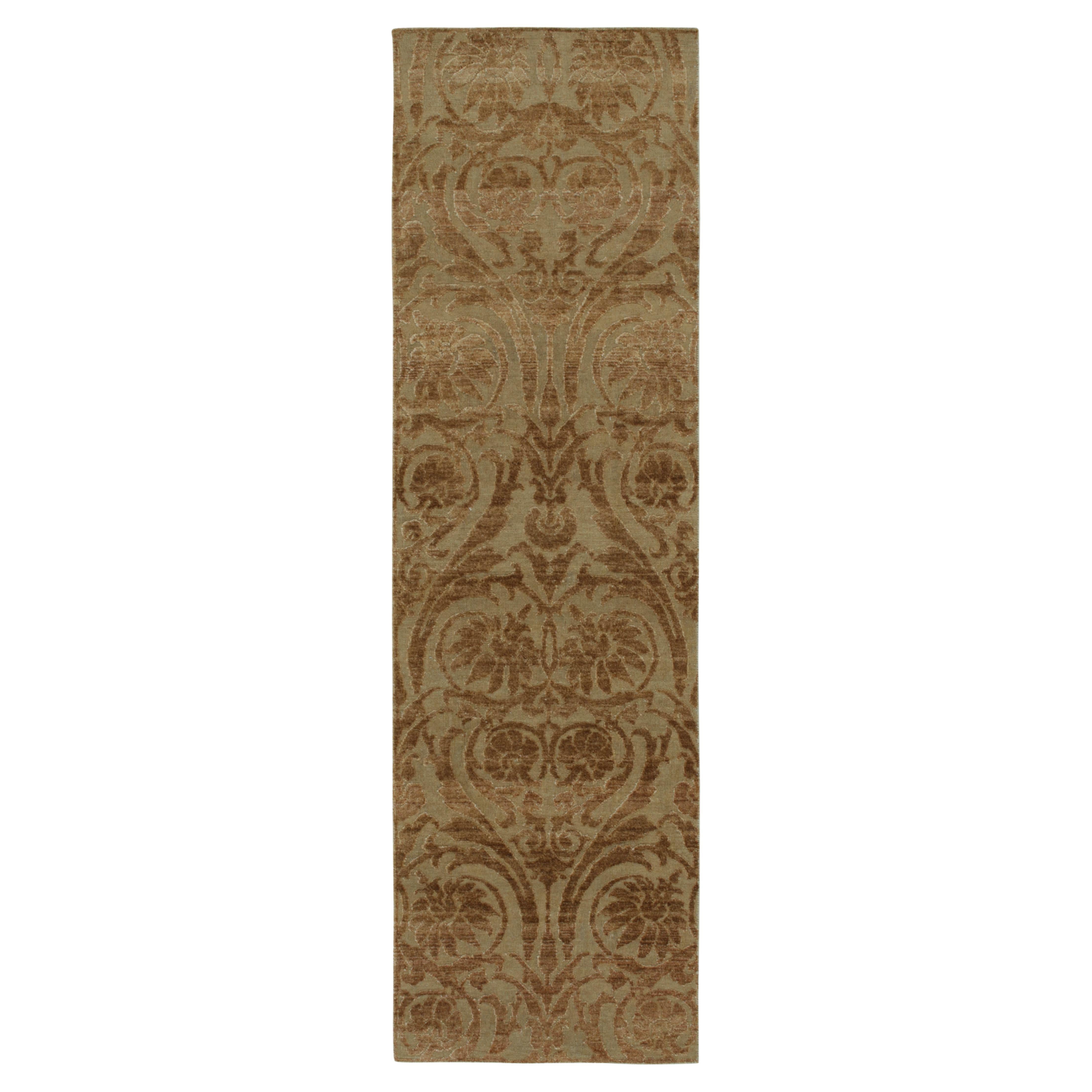 Rug & Kilim’s European Style Runner in Beige with Brown Floral Patterns For Sale