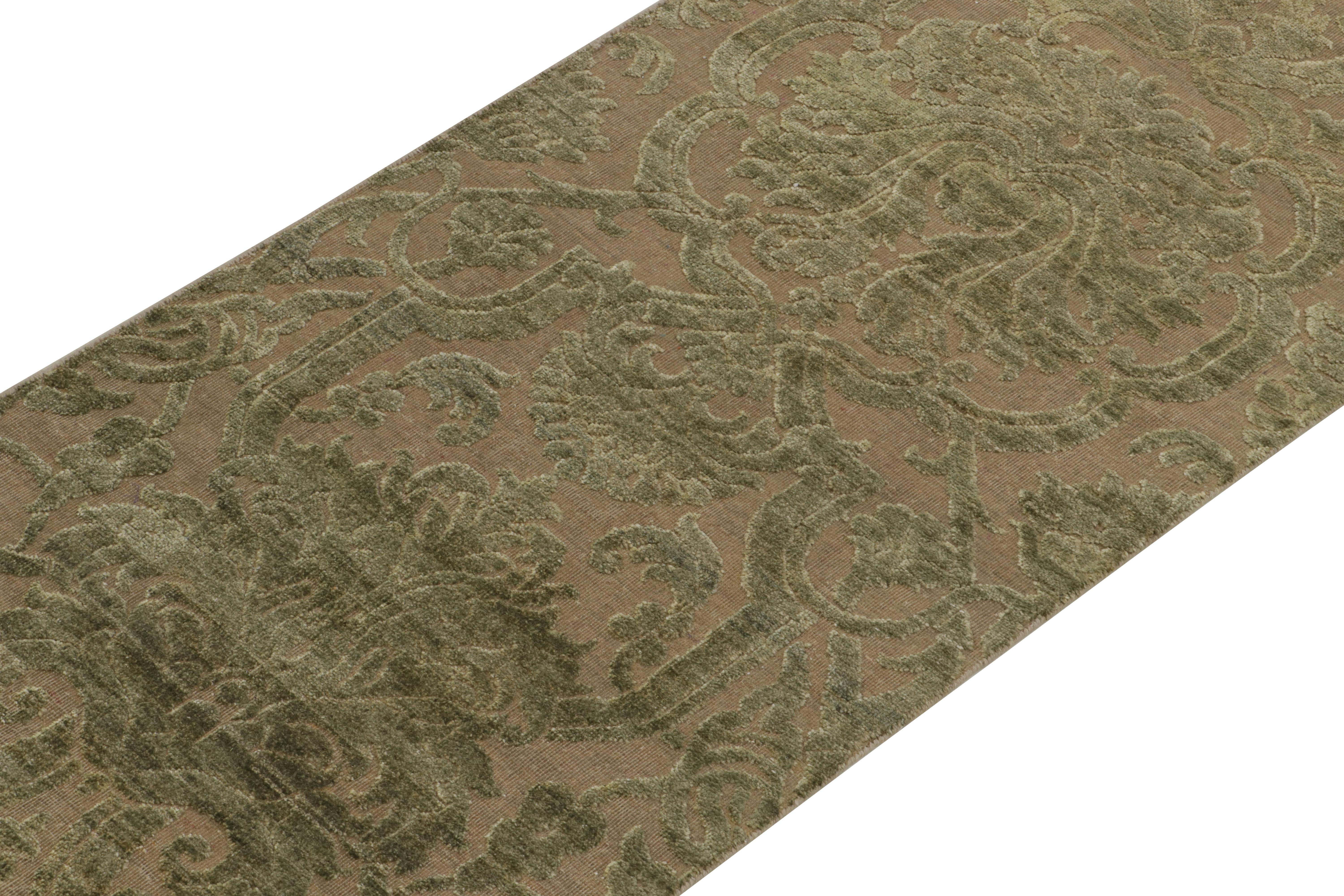 Hand-Knotted Rug & Kilim’s European Style Runner in Beige with Green Floral Patterns For Sale