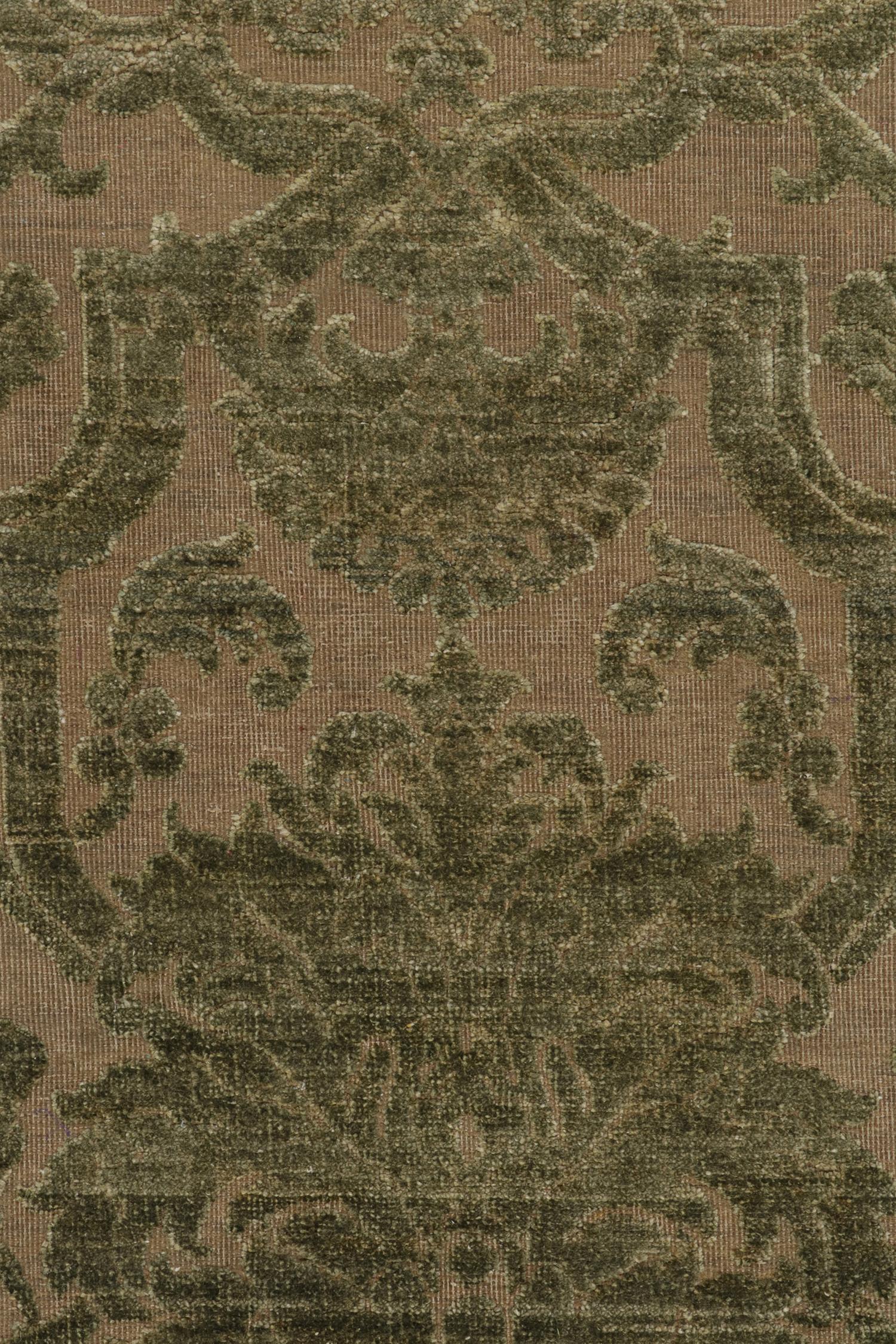 Contemporary Rug & Kilim’s European Style Runner in Beige with Green Floral Patterns For Sale
