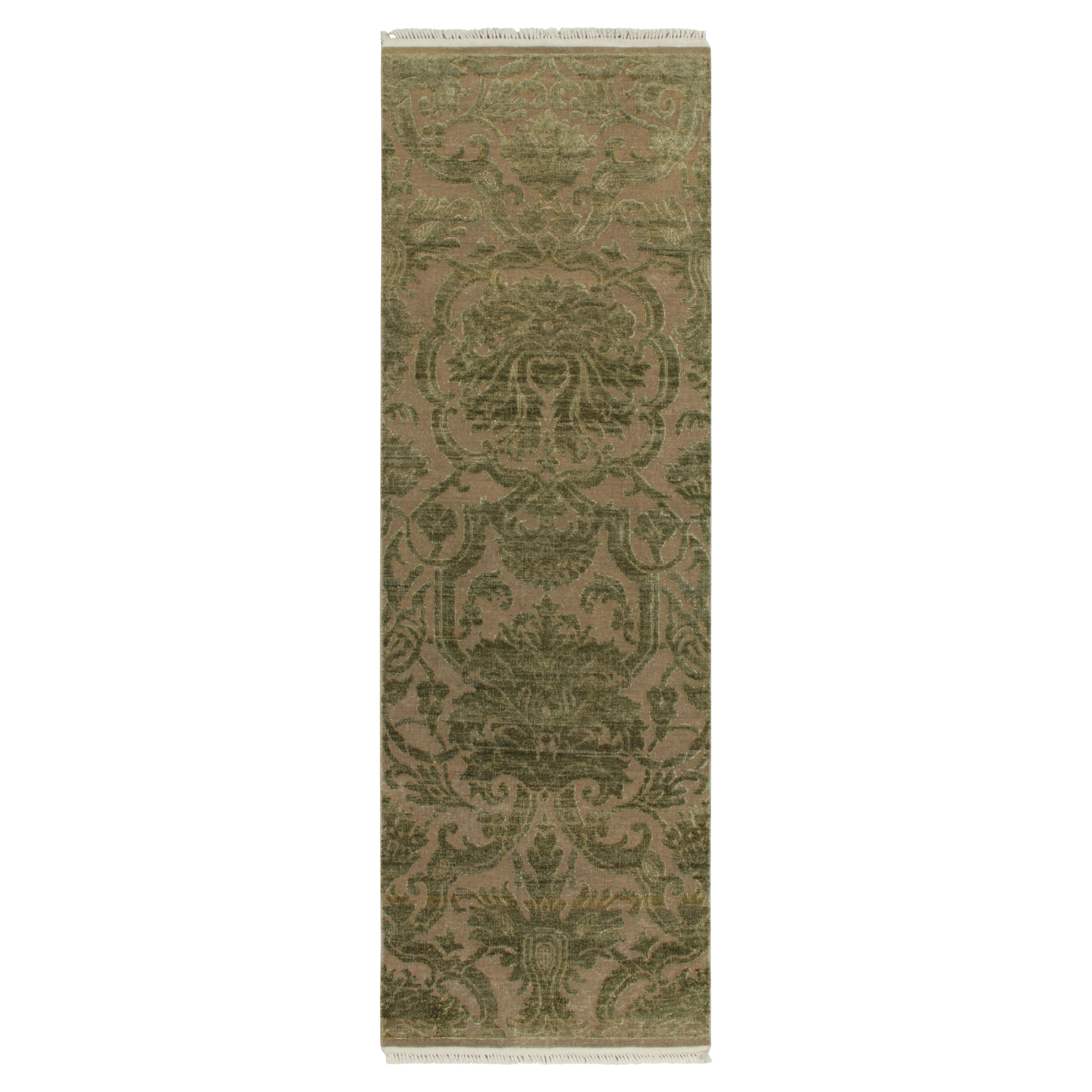 Rug & Kilim’s European Style Runner in Beige with Green Floral Patterns For Sale