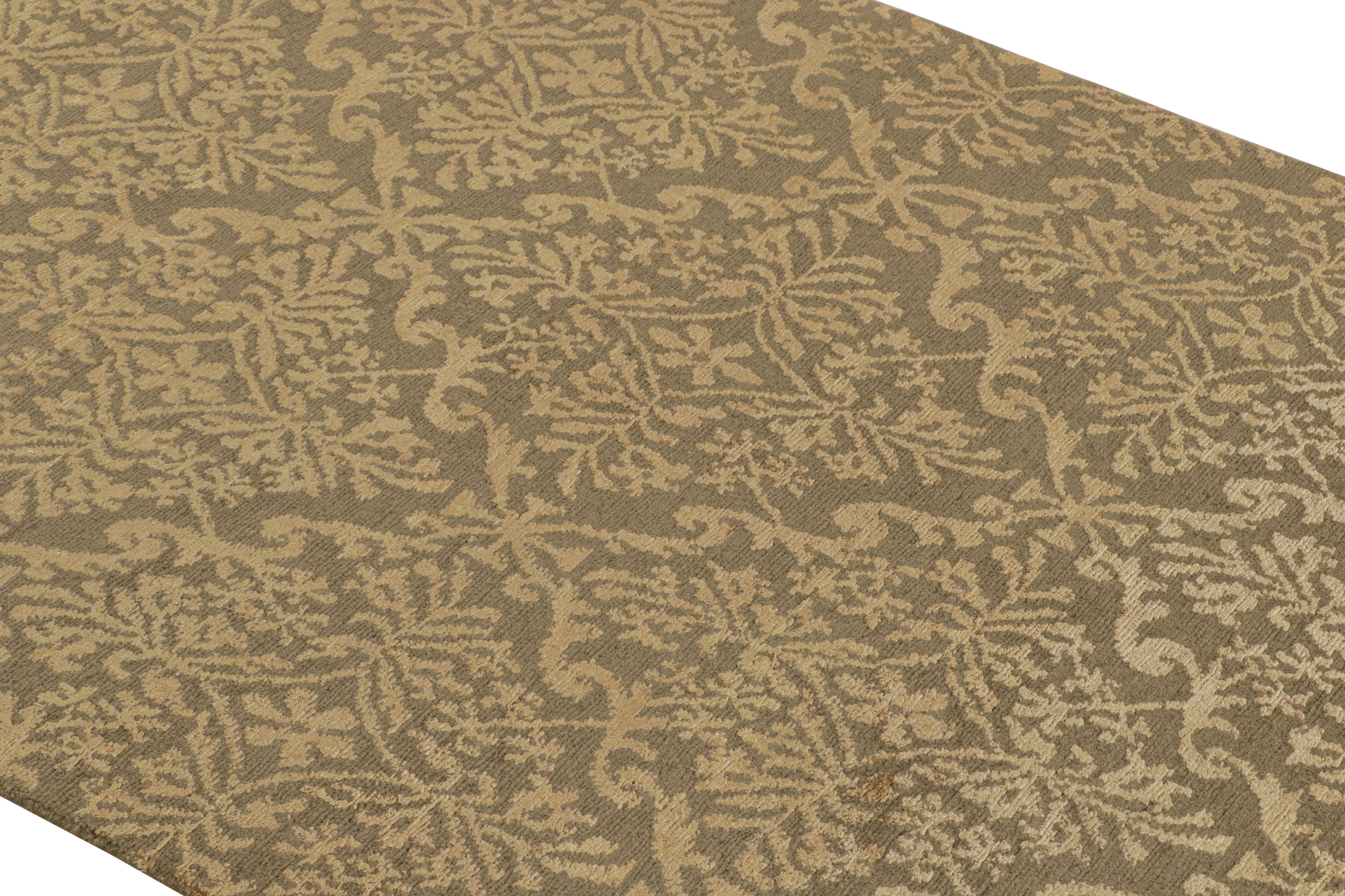 Hand-Knotted Rug & Kilim’s European Style Runner Rug in Brown and Gold Florals “Cordoba” For Sale